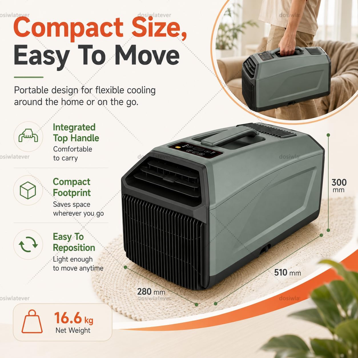  Climatiseur Portable 5000 BTU 230V - Nouveau Modèle 2026, Flux D’air Amélioré Pour Une Sensation De Fraîcheur Plus Rapide, Adapté Aux Chambres Et Petits Espaces De La Maison Grey