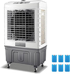  Climatiseur Mobile, Rafraichisseur D'air Avec Réservoir D'eau De 49 L, 3 Vitesses, Oscillation à 120°, 6 Accus De Froid, Climatiseur Sans Évacuation Pour La Maison Et Le Commerce, 102cm