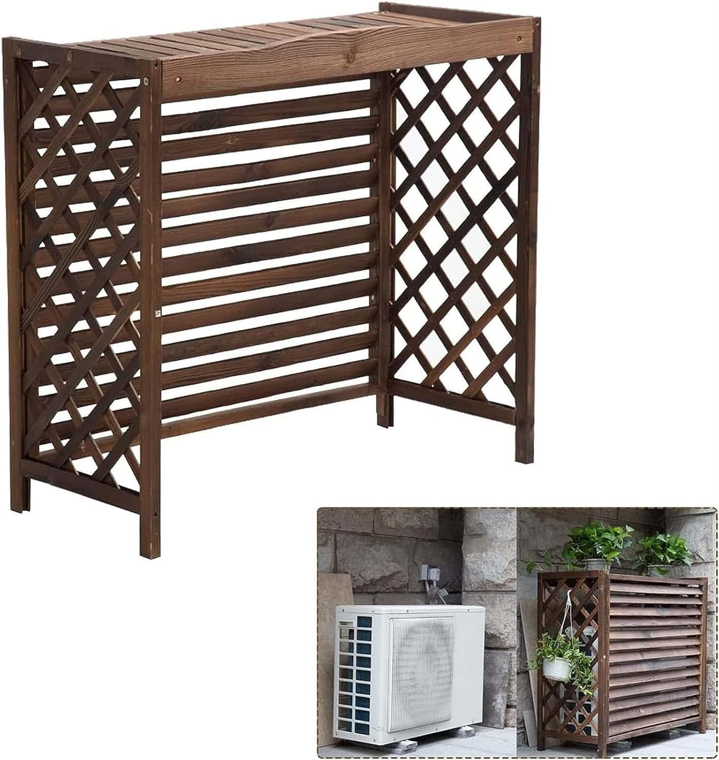 GENERIC Housse De Climatiseur D'extérieur Et Présentoir En Bois Pour Plantes Anti-corrosion Design à Persiennes Étagère De Rangement Polyvalente Pour Jardin Et Terrasse Support De Fleurs élégant