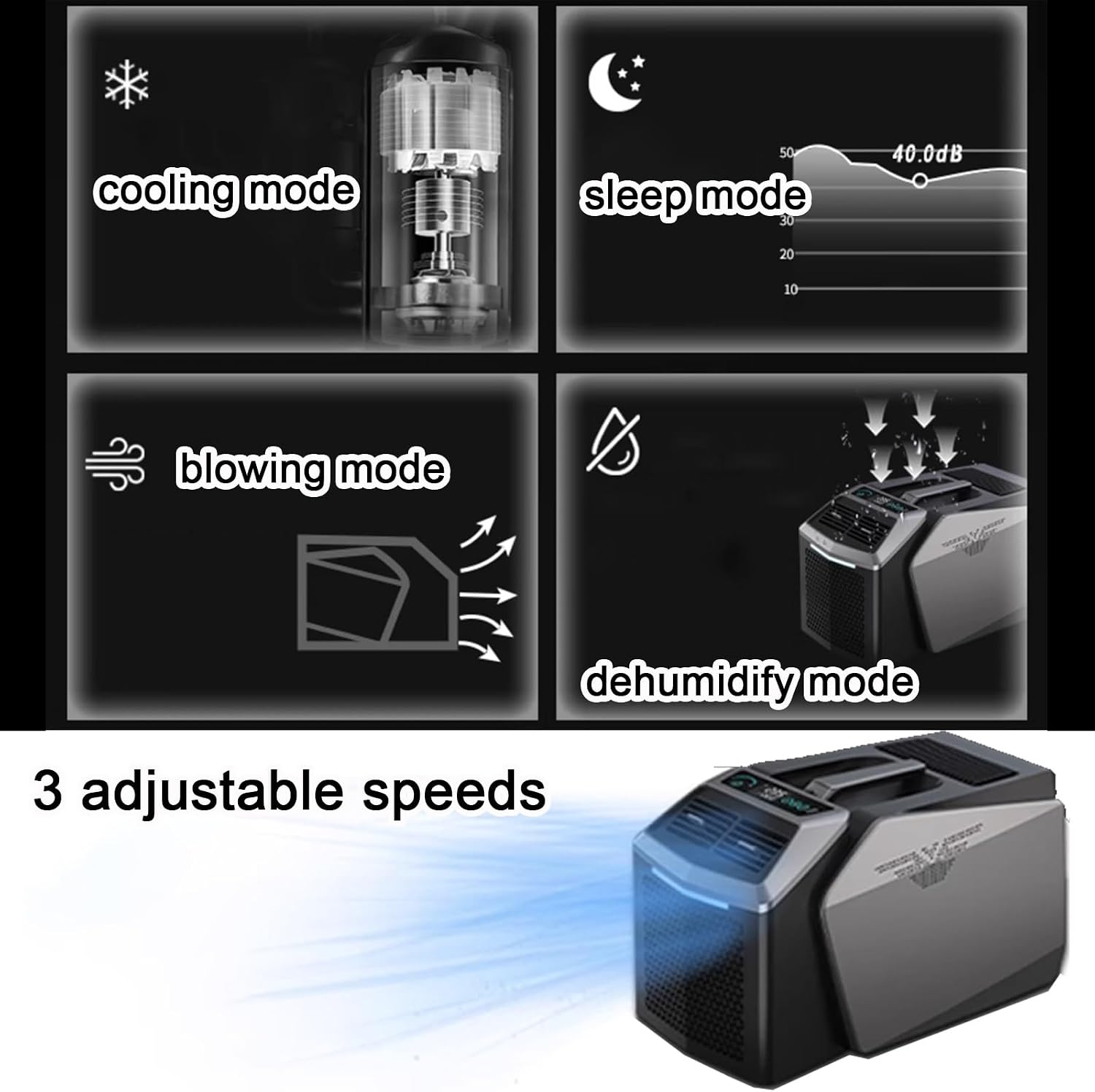 GENERIC Climatiseurs Portables 6100 BTU Pour Une Utilisation Extérieure Et Intérieure Refroidisseur D'air A Structure Divisée A 3 Vitesses Avec Télécommande