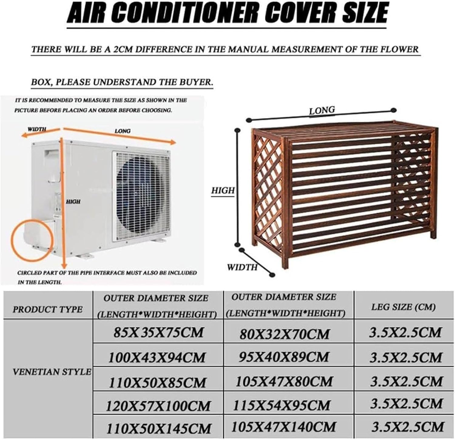 GENERIC Housse De Protection En Bois Pour Climatiseur Extérieur - Protection Anti-corrosion - Pour Pompe à Chaleur - Grille Décorative Et Support De Fleurs - 120 X 100 Cm