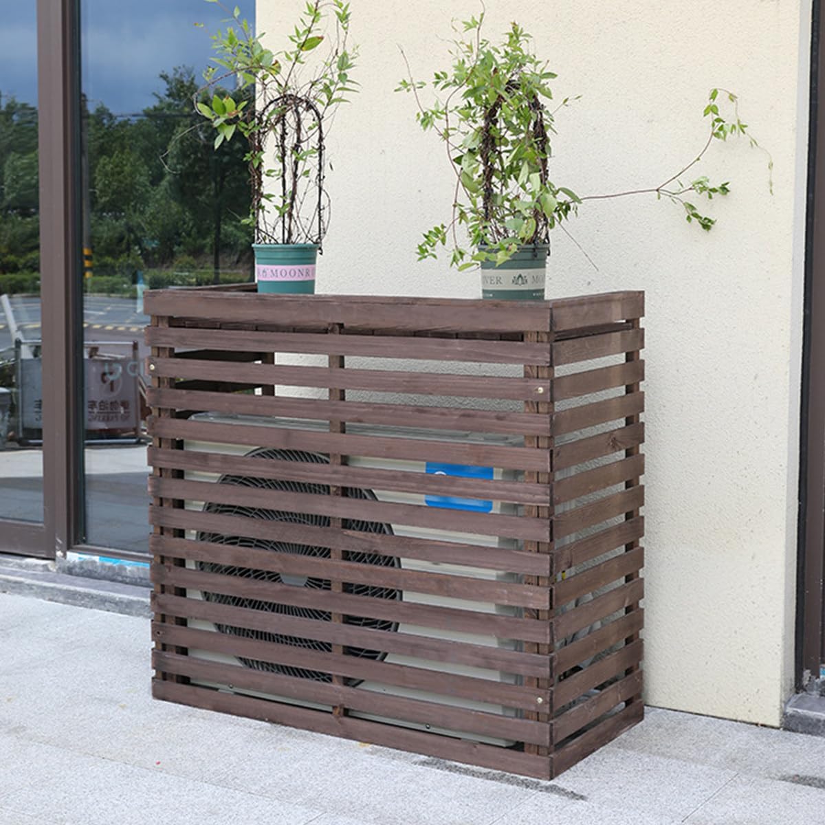  Housse De Protection Pour Climatiseur D'extérieur En Bois Massif Avec Persiennes - Support Polyvalent Résistant Aux Intempéries - G-85 X 35 X 80 Cm - Parfait Pour La Décoration De Terrasse Et De