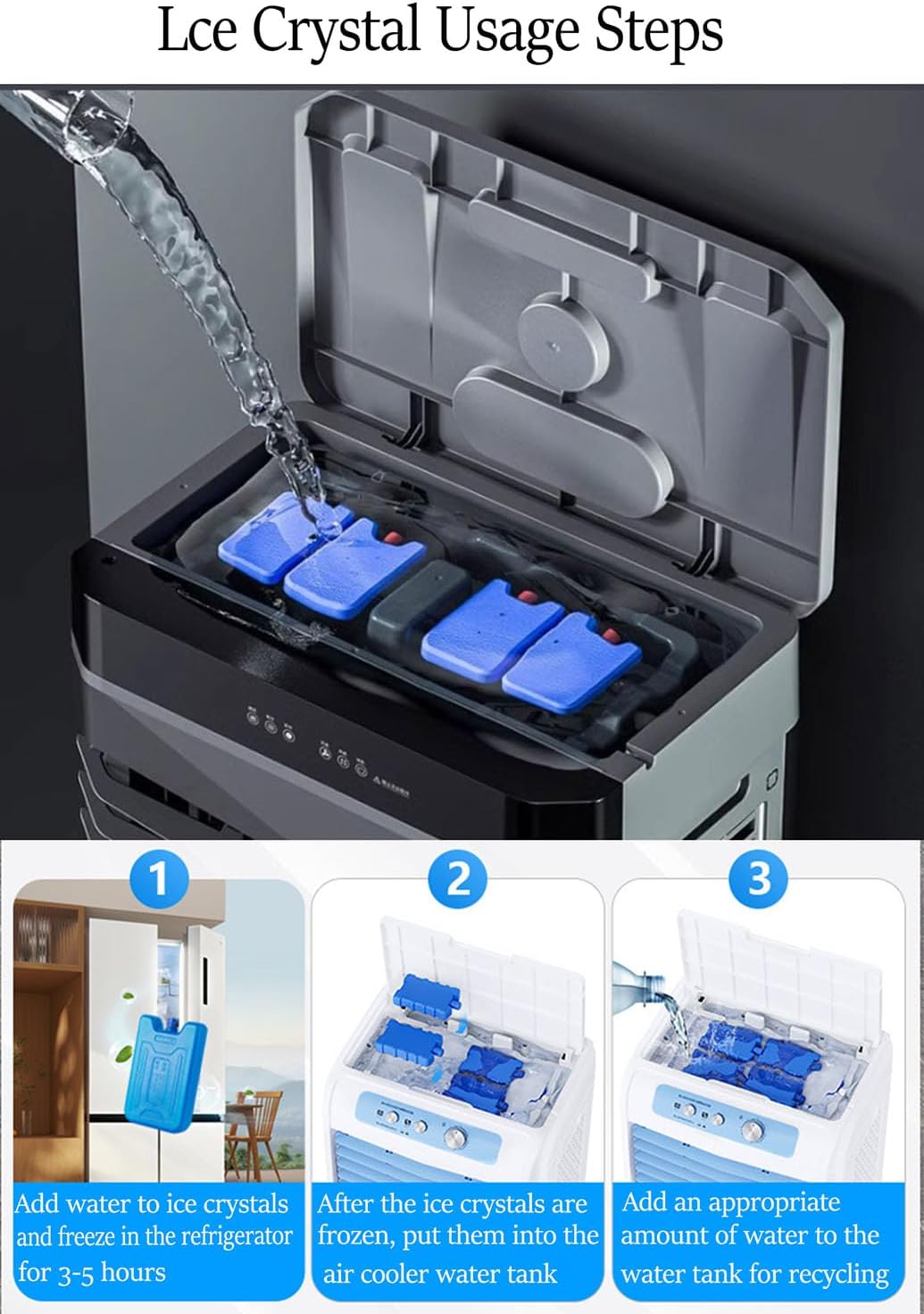 GENERIC Refroidisseur D'air évaporatif 3 En 1 Avec Packs De Glace, 120 Oscillation Automatique, 3 Vitesses Et Minuterie 12H.Ventilateur De Refroidisseur De Marais Portable Pour L'intérieur Patio Extérieur Gar