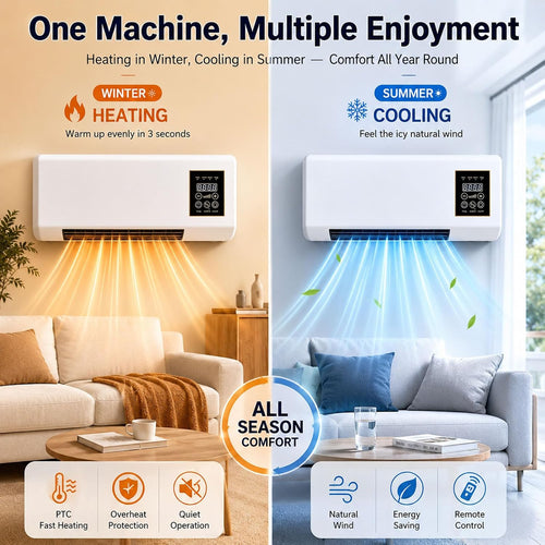  2000W 2-in-1 Portable Wall Mounted Air Conditioner, Mini Wall Mounted Air Conditioner, Fast Cooling And Heating, 8 Hours Timer For Home And Office,Gold Flower