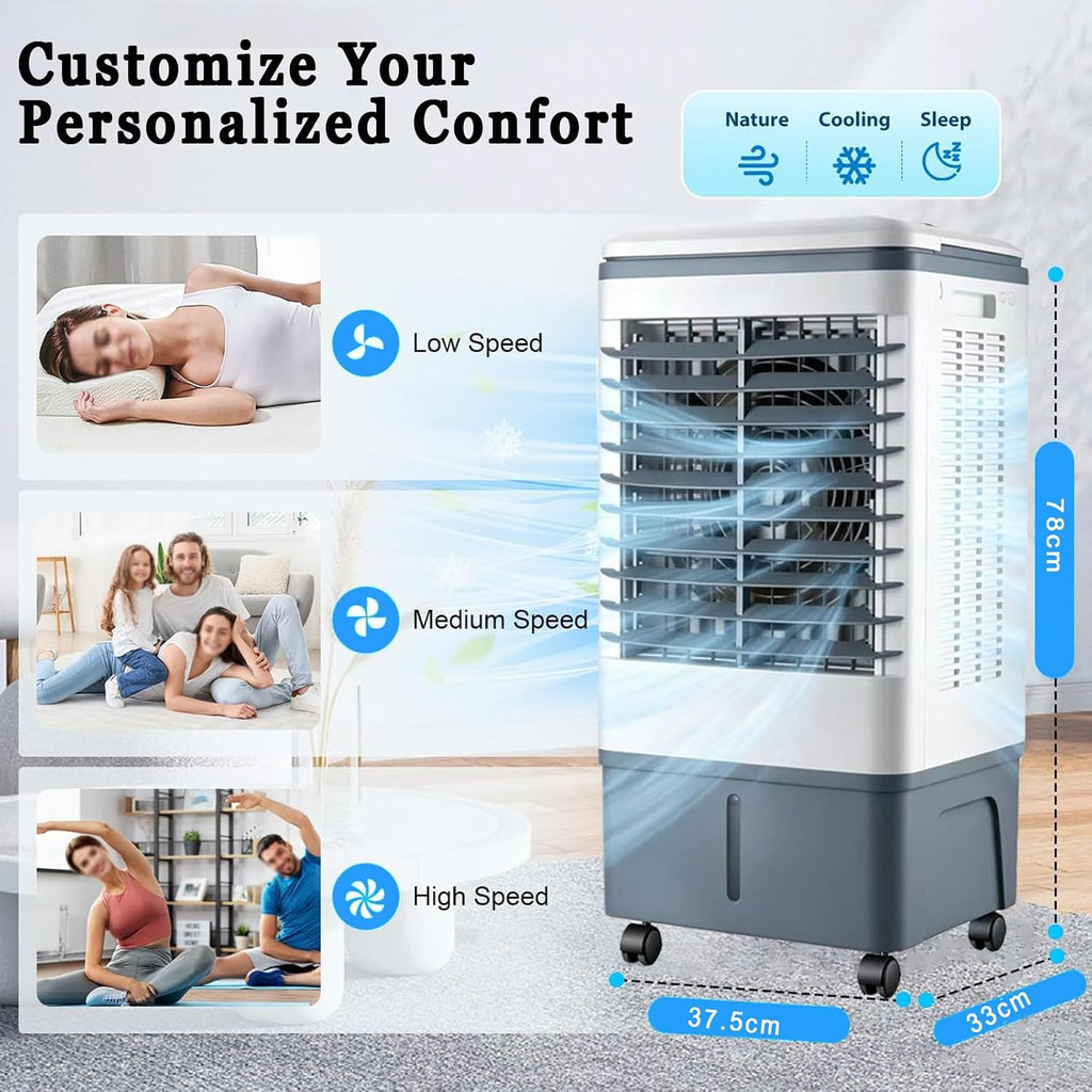  Climatiseur Mobile Portable 20l, 3 Vitesses, TéLéCommande, Minuterie 7.5h, RéServoir D'eau Amovible, Refroidisseurs éVaporation Pour Maison, Bureau, Pour Un Espace De 5 à 30 M²