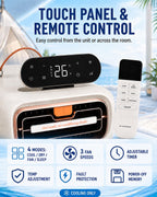  Climatiseur Mobile 4700 BTU, Climatiseur De Camping à Double Tuyau Avec 4 Modes, 3 Vitesses, Minuterie Et Télécommande Pour Tente, Van Et Caravane