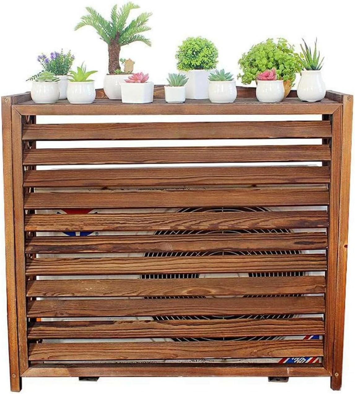 GENERIC Housse De Protection En Bois Pour Climatiseur Extérieur - Protection Anti-corrosion - Pour Pompe à Chaleur - Grille Décorative Et Support De Fleurs - 120 X 100 Cm