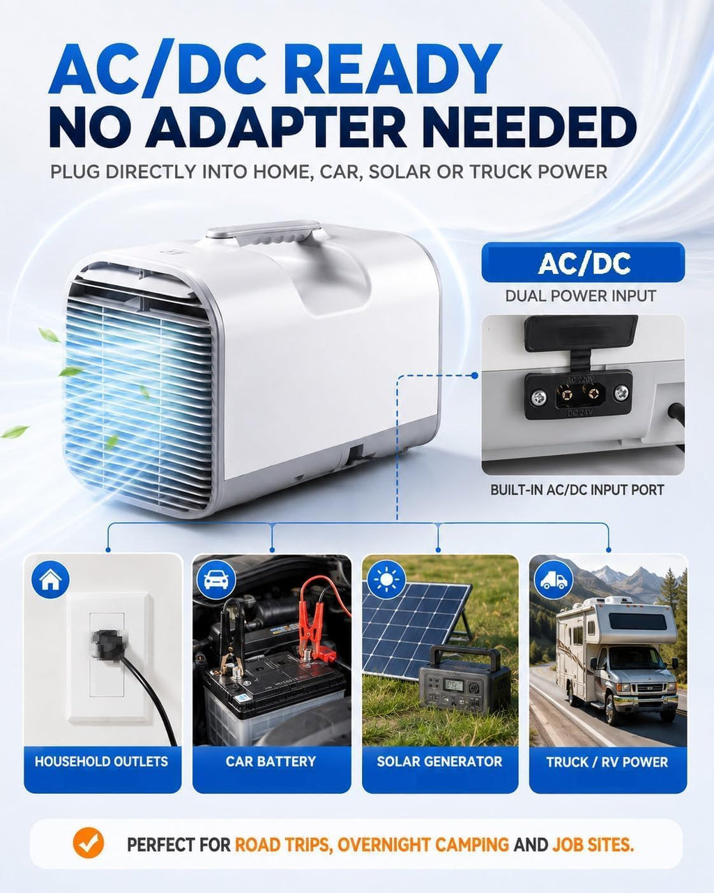  Climatiseur Portable 4777 BTU, Déshumidificateur De Ventilateur De Refroidissement 4 En 1 Pour Tente De Camion De VR, Unité Alésée à Courant Alternatif/DC Avec Mode De Sommeil, Efficace En Matière D