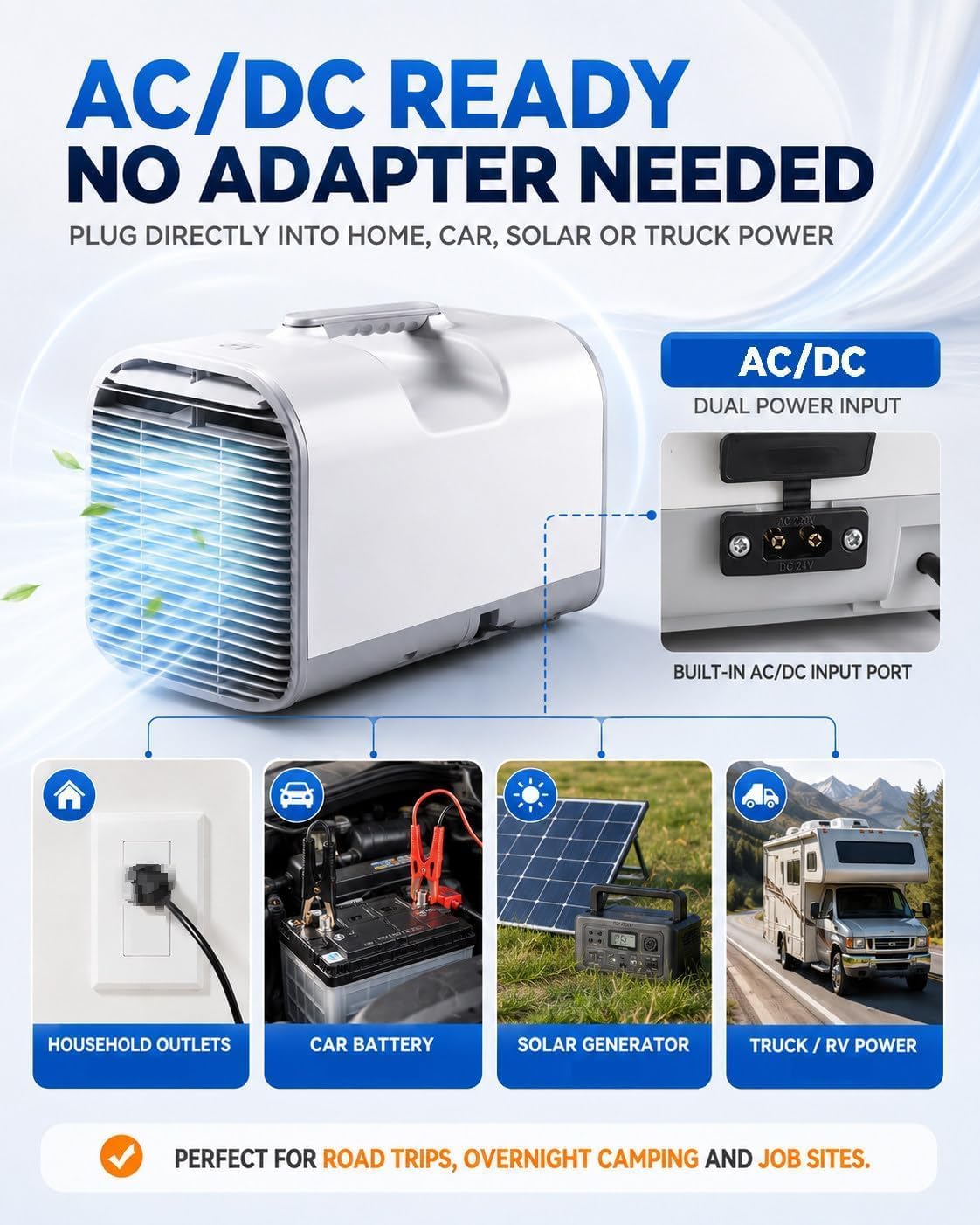  Climatiseur Portable 4777 BTU, Déshumidificateur De Ventilateur De Refroidissement 4 En 1 Pour Tente De Camion De VR, Unité Alésée à Courant Alternatif/DC Avec Mode De Sommeil, Efficace En Matière D