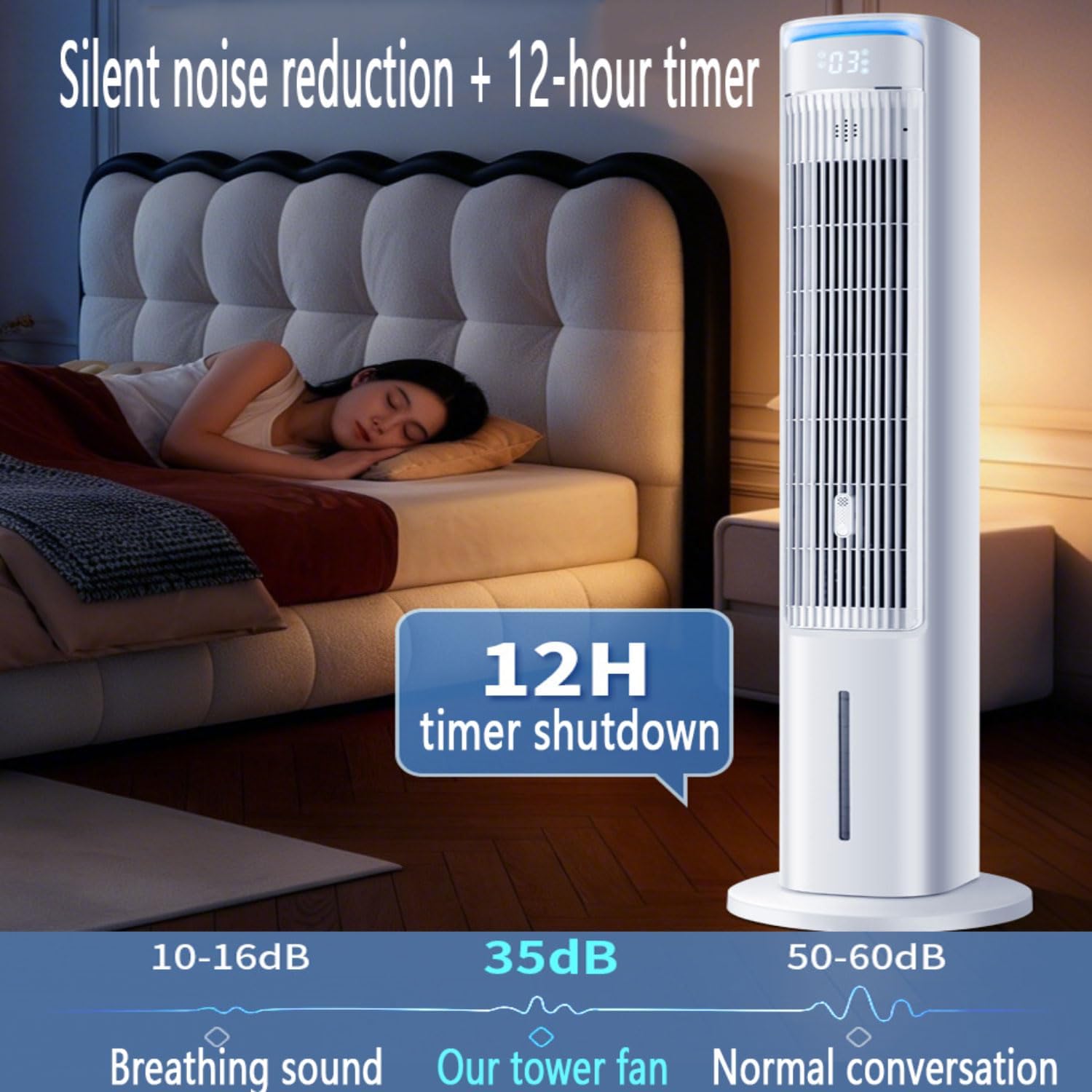 GENERIC Ventilateur De Tour De Refroidissement, Ventilateur De Climatiseur Portable Avec Oscillation à 80 °, 3 Vitesses, Réservoir D'eau 4L, Minuterie 12H, Packs De Glace, Contrôle Tactile, Pour Bureau De La