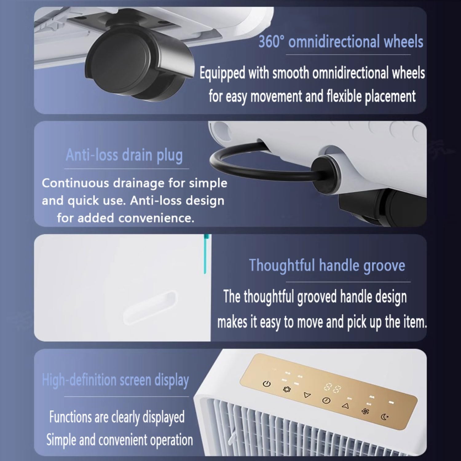  Climatiseur Portable Pour Grandes Pièces, Unité Intelligente Avec Télécommande, Refroidissement Rapide, Mode Veille Silencieux, Déshumidificateur, Kit De Fenêtre Inclus, Oscillation à 120 °