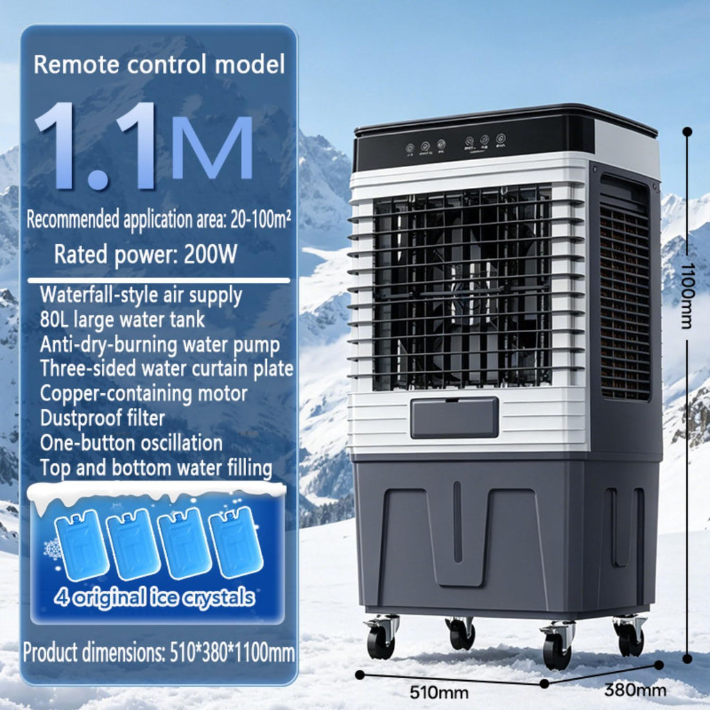  Climatiseur Mobile Silencieux Rafraîchisseur D’Air Réservoir 80L 60W Économie D’Énergie 35dB Silencieux Oscillation 120°3 Vitesses Humidificateur Ventilateur Refroidisseur D'air Maison Burea