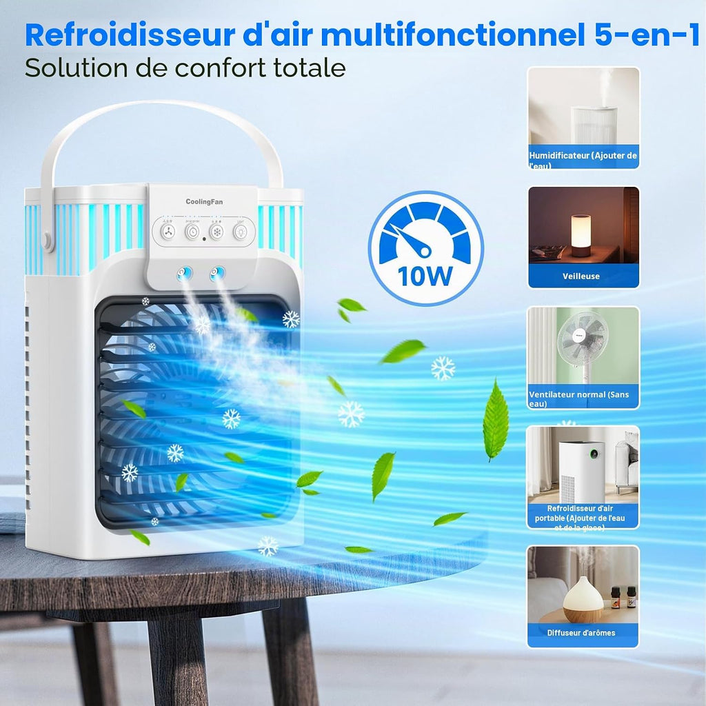  Climatiseur Mobile 1200ml Avec Télécommande, Refroidisseur D'air 5 En 1, Climatiseur Portable Avec 3 Vitesses, Veilleuse 7 Couleurs, Minuteur 2-8H, Mini Climatiseur Pour Extérieur/Intérieur