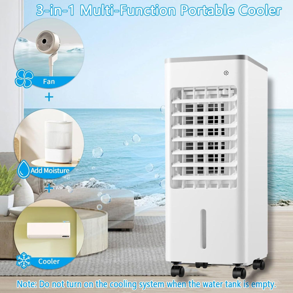 GENERIC Refroidisseur D'air évaporatif Portable, Ventilateur De Refroidissement 3-en-1 Avec Humidificateur, 9L Tank & Ice Packs, 8H Minuterie, Ultra-calme, 3 Vitesses, Mobilité Facile Pour La Maison De Bureau