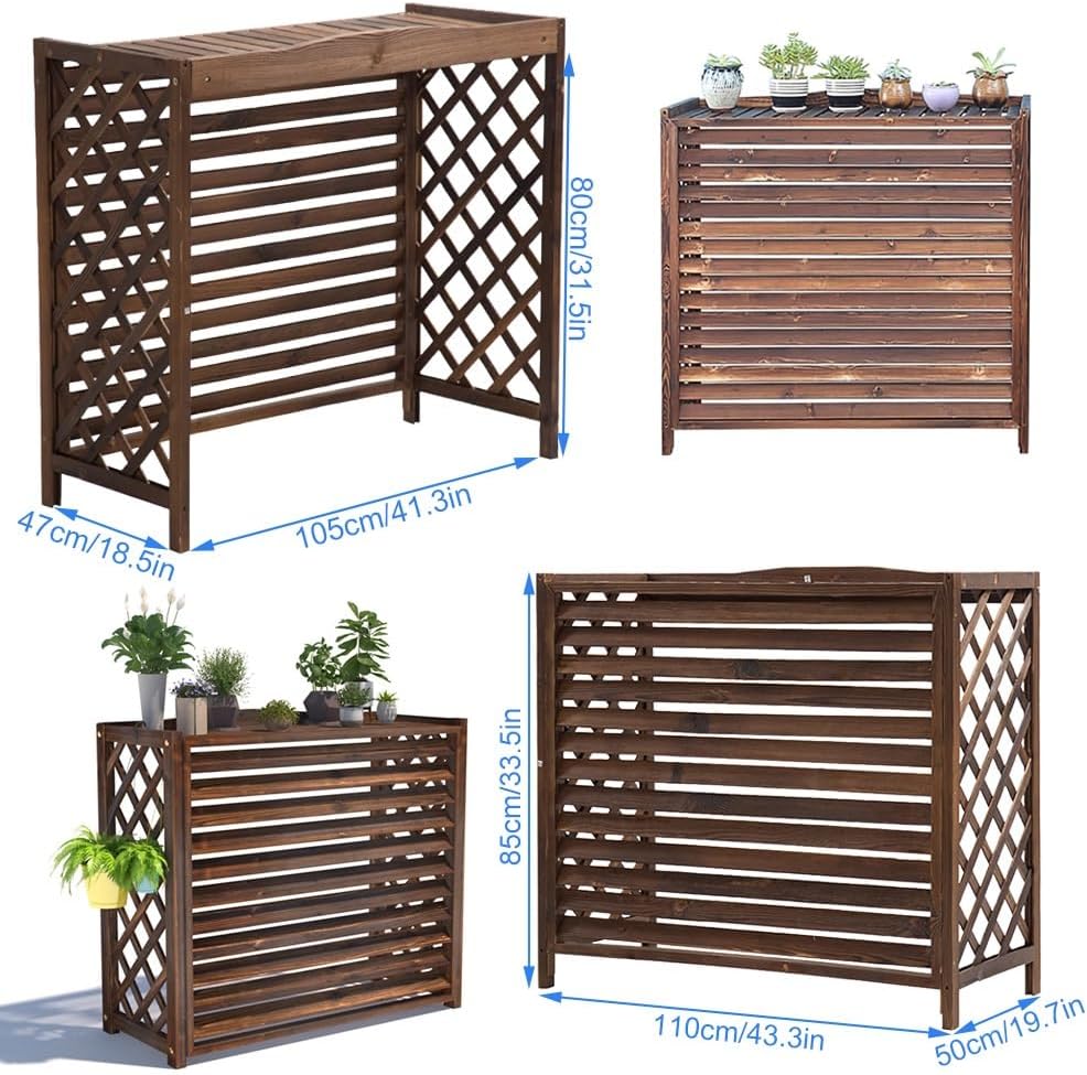  Clôture D'intimité Pour Climatiseur Extérieur – Housse En Bois Massif Pour Climatiseur De Jardin, Support De Fleurs, Balcons Et Terrasses Tailles : 81 X 30 X 72 Cm à 115 X 54 X 95 Cm (105 X 47 X 80 Cm