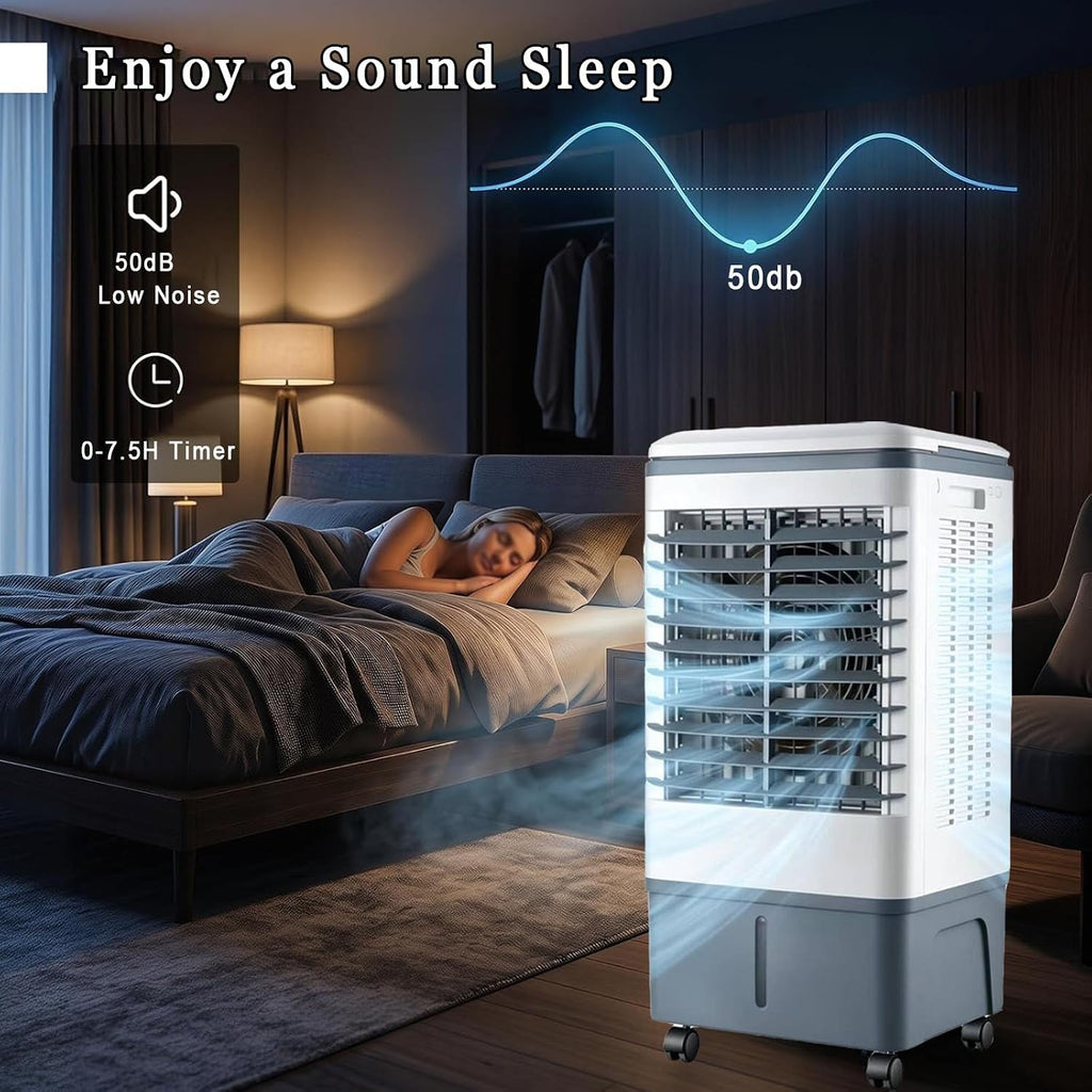  Climatiseur Mobile Portable 20l, 3 Vitesses, TéLéCommande, Minuterie 7.5h, RéServoir D'eau Amovible, Refroidisseurs éVaporation Pour Maison, Bureau, Pour Un Espace De 5 à 30 M²