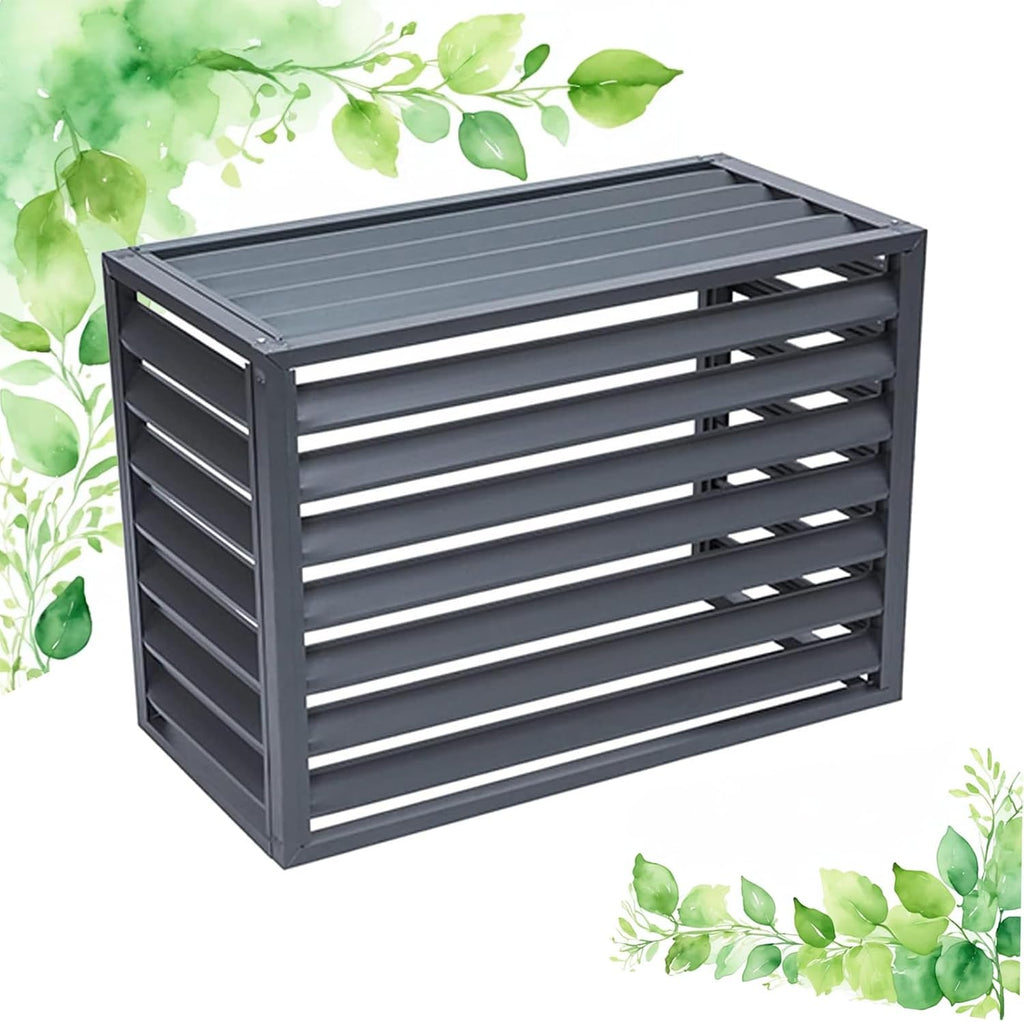 GENERIC Housse De Protection Pour Climatiseur Extérieur – Dessus à Persiennes En Aluminium Gris Pour Pompe à Chaleur De 2 à 3 Tonnes 110 X 60 X 80 Cm – Clôture De Protection Pour Unité à Condensateur