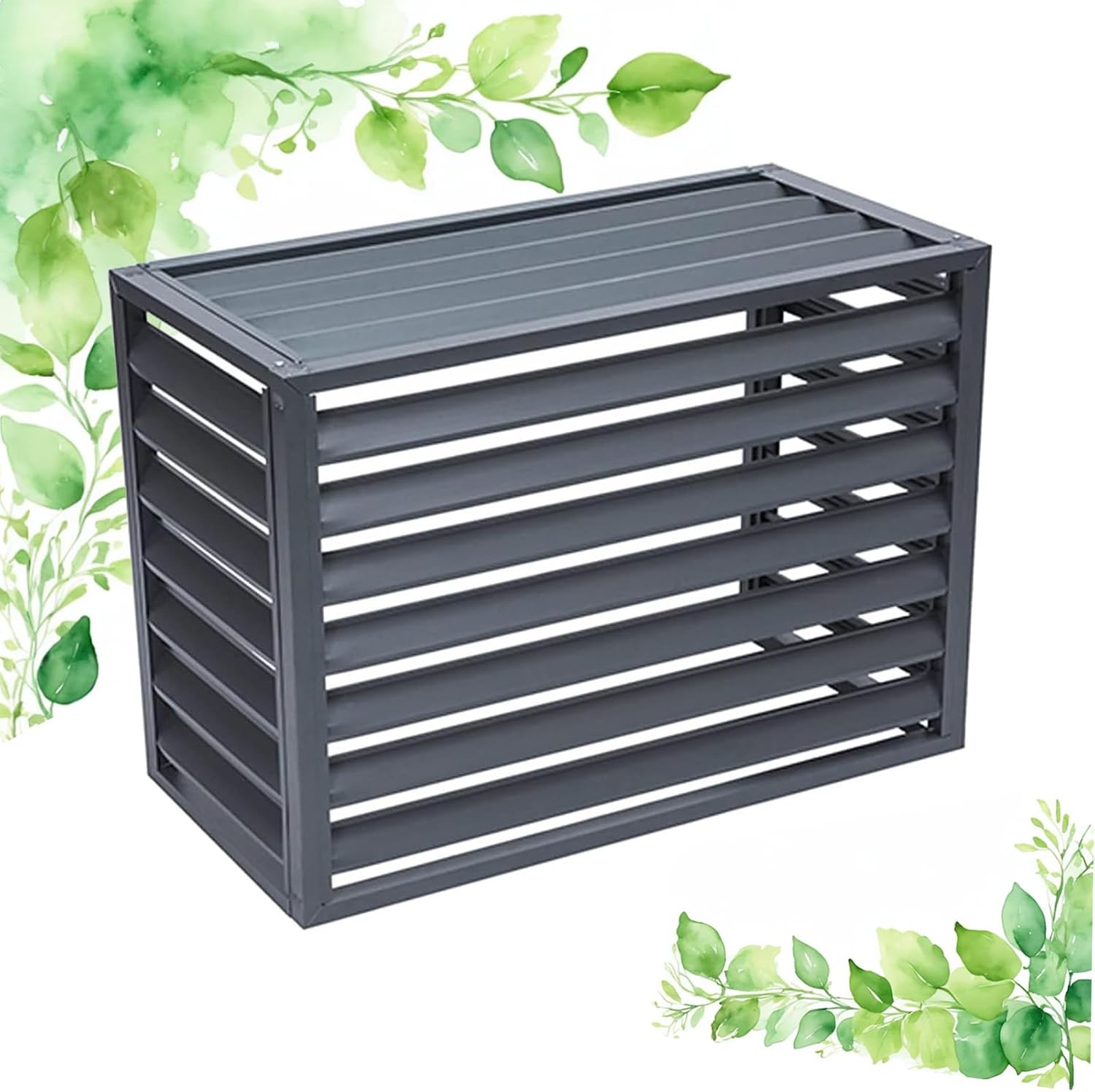 GENERIC Housse De Protection Pour Climatiseur Extérieur – Dessus à Persiennes En Aluminium Gris Pour Pompe à Chaleur De 2 à 3 Tonnes 110 X 60 X 80 Cm – Clôture De Protection Pour Unité à Condensateur