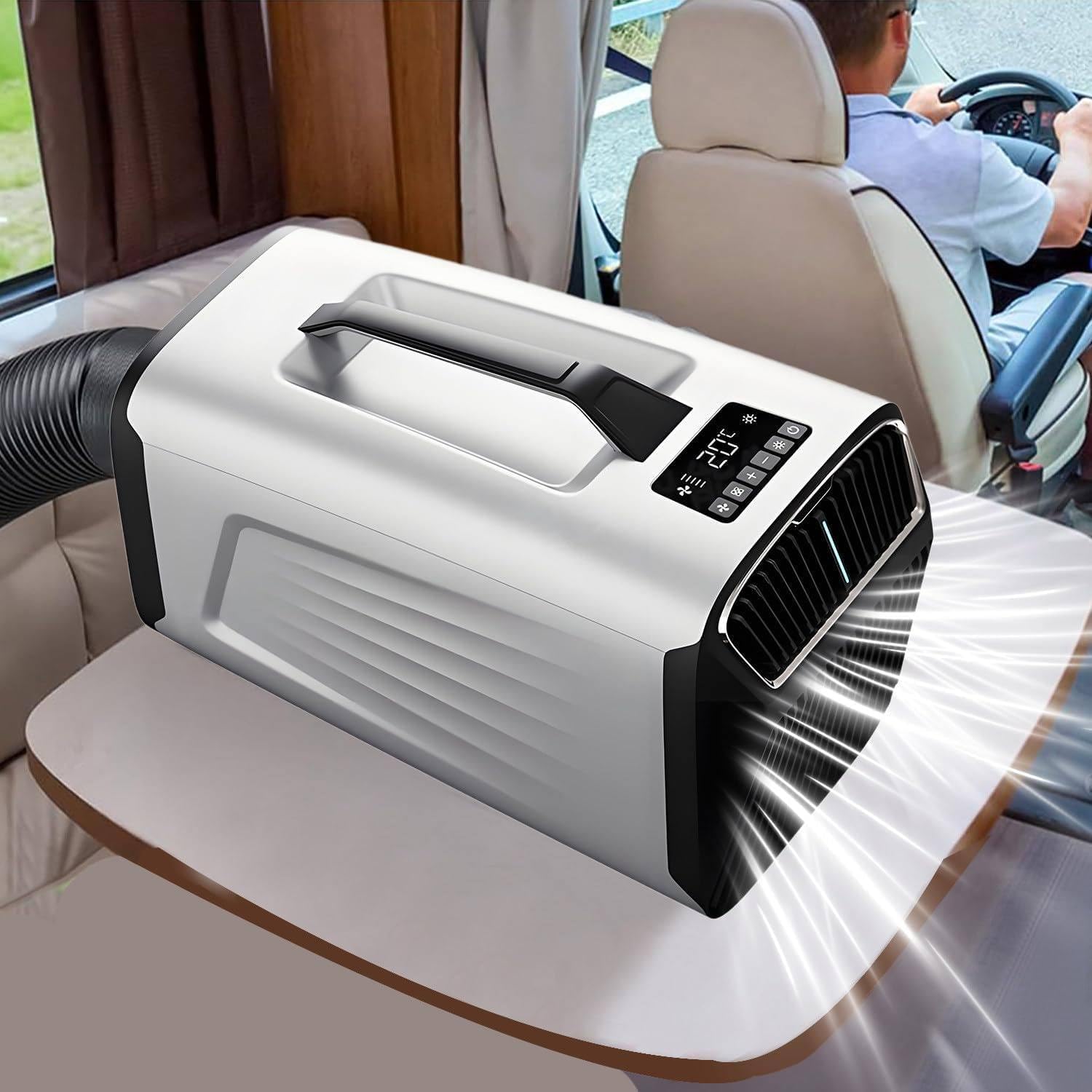 RV Climatiseur 5200 BTU Portable Camping AC Unit 400W Ventilateur De Déshumidificateur De Refroidissement Silencieux Pour Tente Van Outdoor Travel Gray