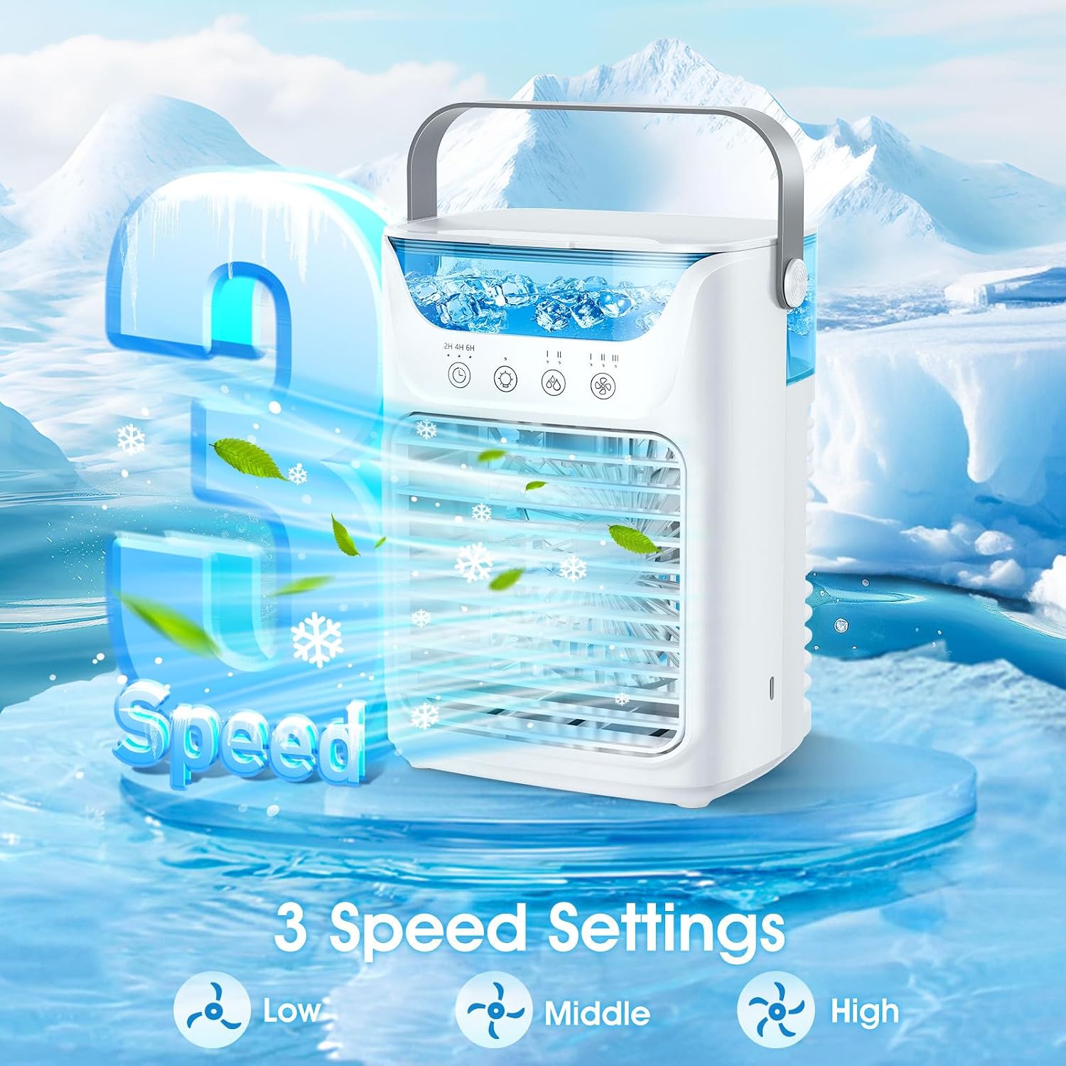  Ventilateur Portable De Climatiseurs, Refroidissement De Bureau 4 En 1 Avec Réservoir D'eau De 700ml,2/4/6H Timer, 3 Brouillard, 7 Nuit Lumière USB Refroidisseur De Charge Pour L'intérieur