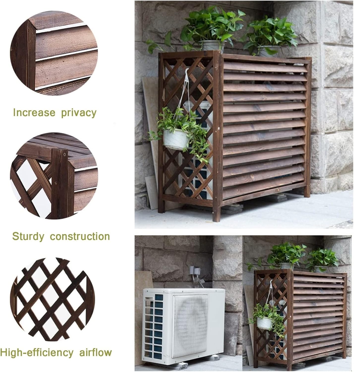 GENERIC Housse De Climatiseur Extérieur Et Boîtier De Pompe à Chaleur - Poubelle En Bois Massif Et Support De Fleurs, Grilles De Protection Pour Unités AC (taille : 1)