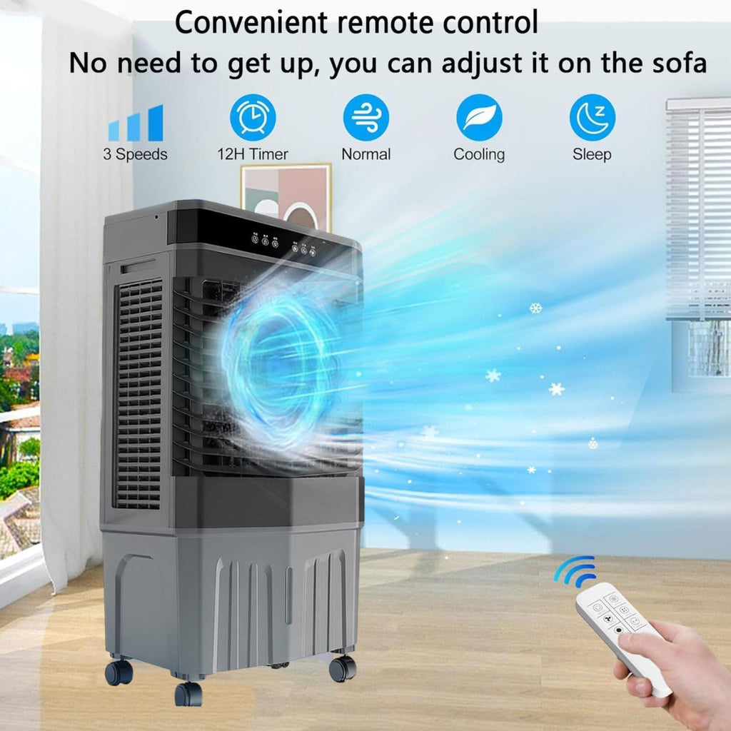 GENERIC Refroidisseur D'air évaporatif Portable, Ventilateur Oscillant à 3 Vitesses, Minuterie 12H, Grand Réservoir Pour Le Camping De Bureau à Chambre, écoénergétiques Et Silencieux