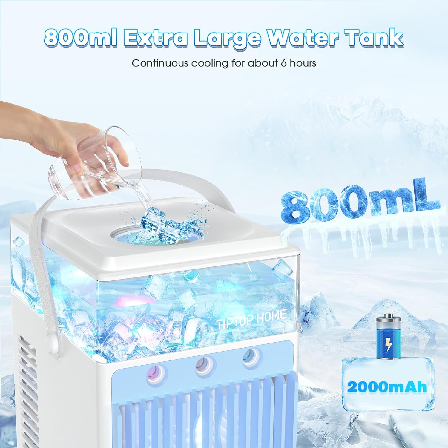  Climatiseur Portable USB Mini Brume Fraîche Refroidisseur D'Air 5 En 1 Ventilateur Humidificateur Mobile Sans Évacuation 800ML Air Cooler Fan Écologique Et Silencieux
