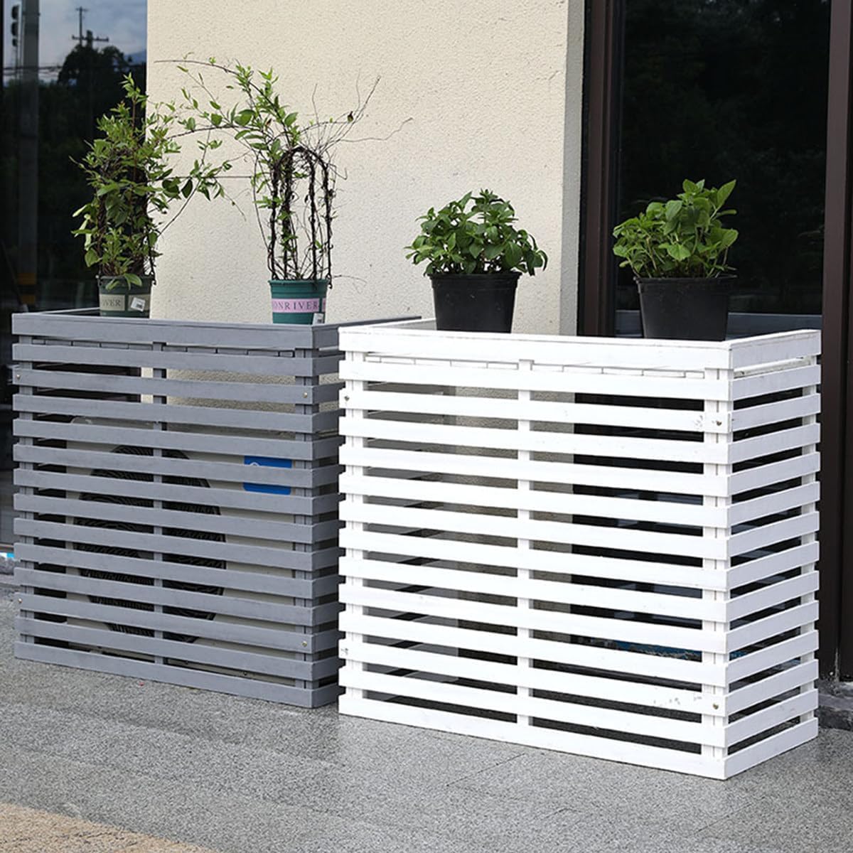 GENERIC Housse De Climatiseur D'extérieur En Bois Massif – Hotte à Persiennes Pour Climatiseur Résistant Aux Intempéries Et Support De Fleurs Pour Patio, Jardin Et Porche – Design élégant