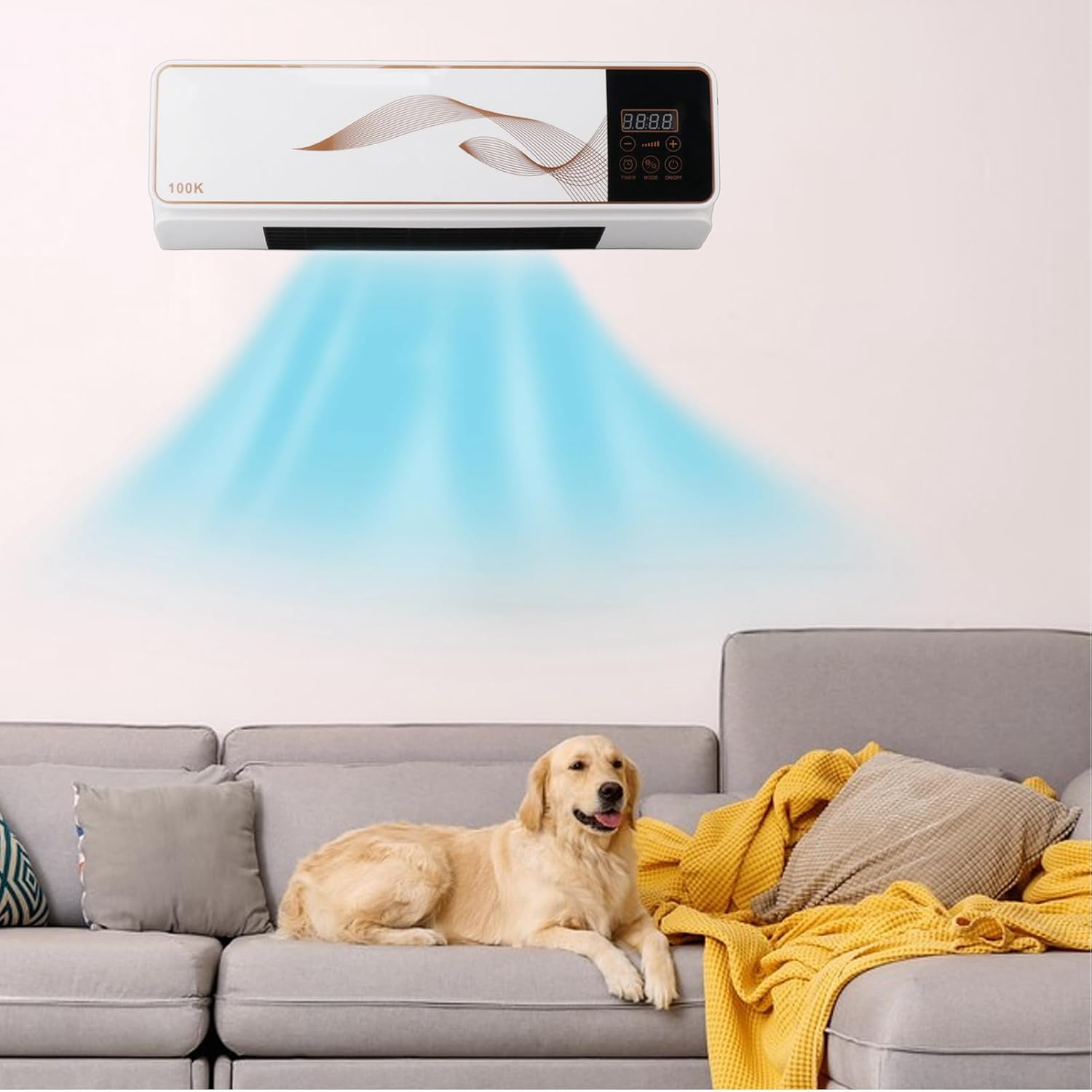  Luqeeg Climatiseur électrique, 2 En 1 Mini Chauffage Refroidissement Ventilateur Mural Climatiseur Avec Télécommande Refroidisseur D'espace Intérieur Pour La Maison, La Chambre, Le Salon (Prise UE)