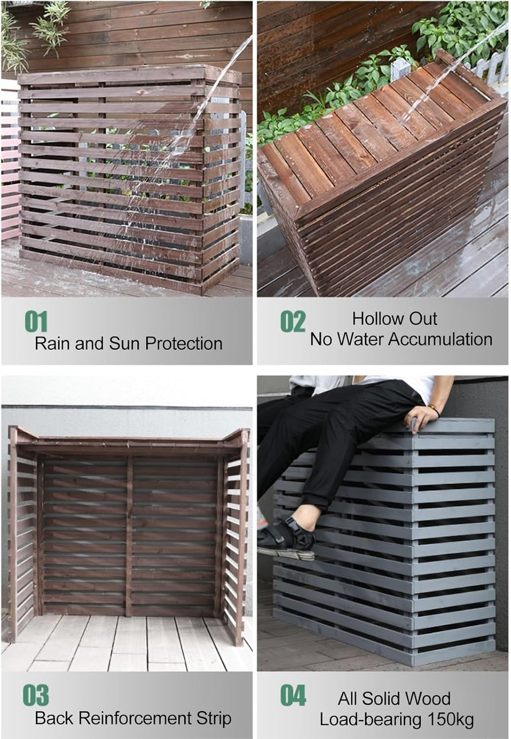  Housse Décorative Pour Climatiseur Extérieur Avec Support De Plante En Bois Et Couvercle Supérieur Pour Protection De Clôture – Résistant Aux Intempéries, élégante Et Fonctionnelle
