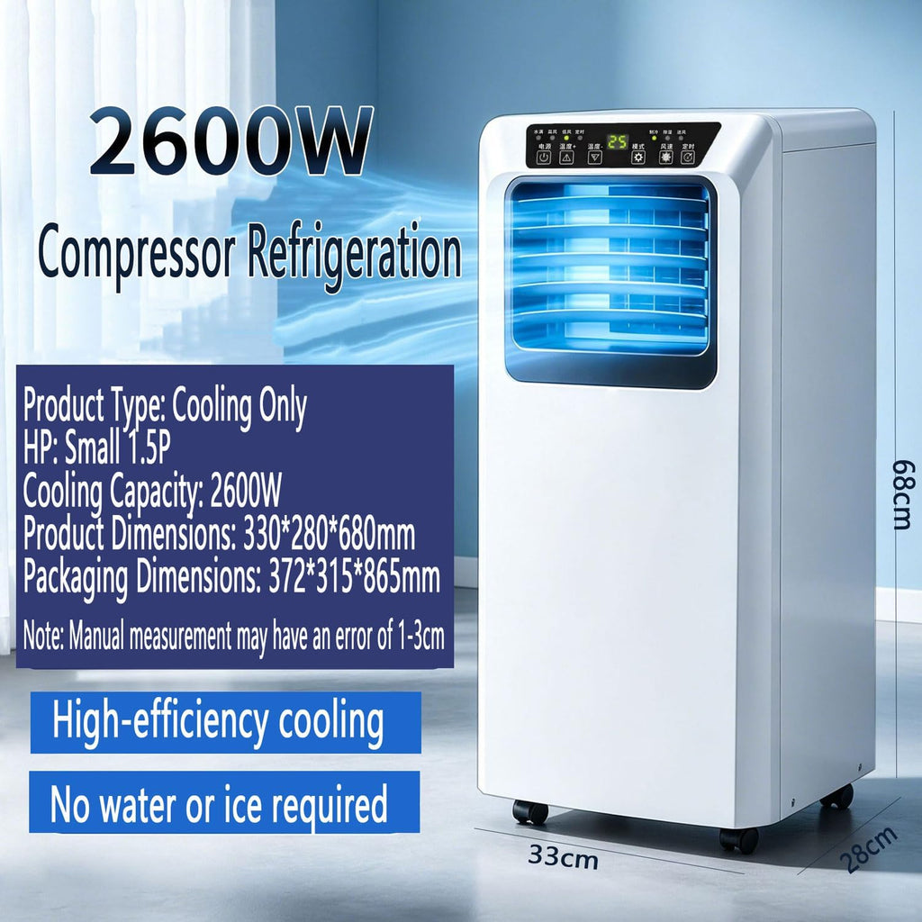  Climatiseur Portable, Unité Intelligente AC Silencieuse Avec Déshumidification, Mode Veille, Télécommande, Minuterie 24H, Ventilateur De Refroidissement D'oscillation De 120 ° Pour Le Bureau De Chambr