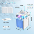  Climatiseur Portable USB Mini Brume Fraîche Refroidisseur D'Air 5 En 1 Ventilateur Humidificateur Mobile Sans Évacuation 800ML Air Cooler Fan Écologique Et Silencieux