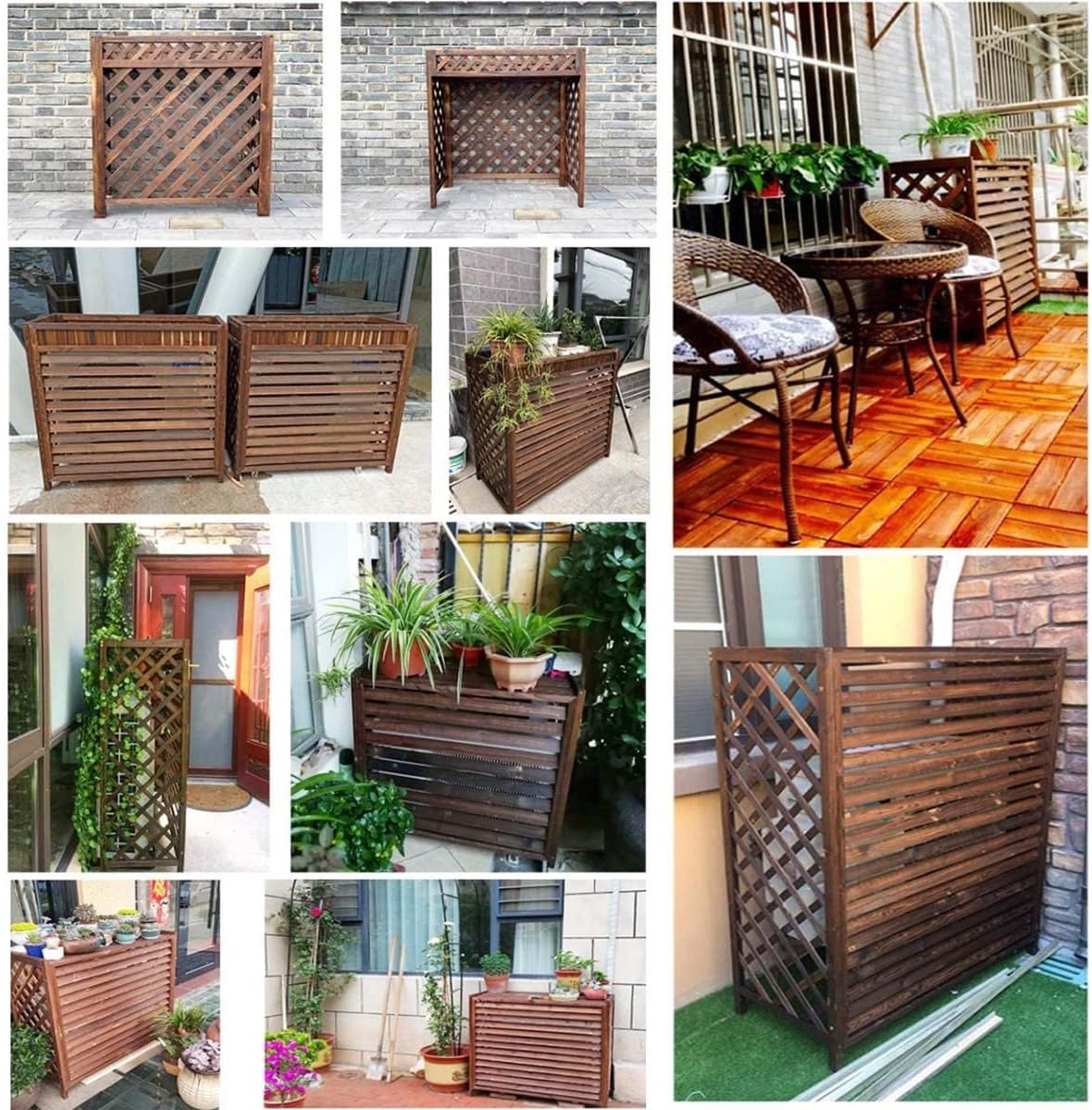 GENERIC Housse De Protection En Bois Massif Pour Climatiseur Et Pompe à Chaleur, 85 X 35 X 75 Cm – Volet Décoratif, Coque De Poubelle, Support De Fleurs, Grille Pour Utilisation En Extérieur