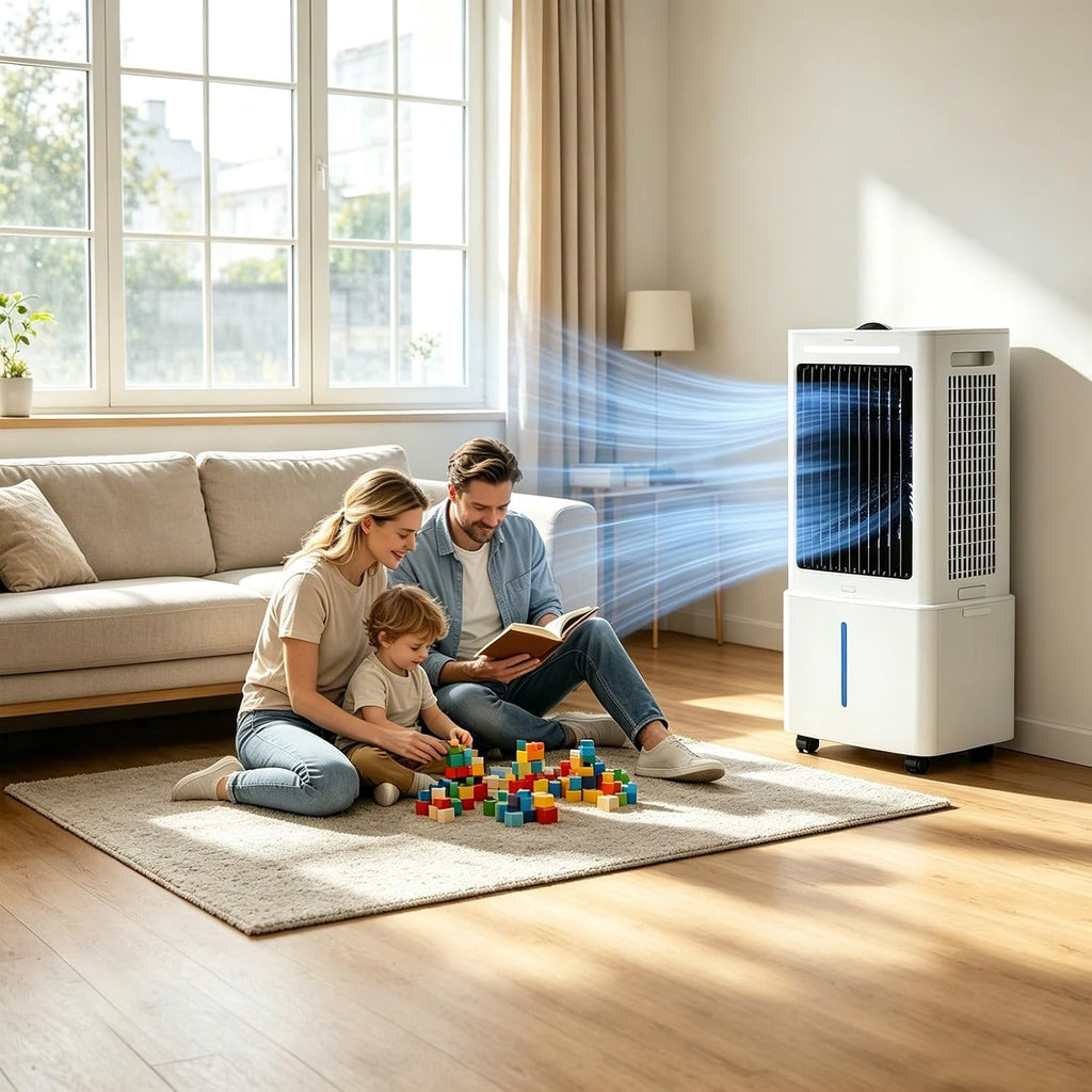  Climatiseur Évaporatif Portable 25L, Refroidisseur D'Air 3-en-1 Avec Télécommande, Écran Tactile, 3 Vitesses, Oscillation Automatique, Minuterie 12H, Silencieux 80W Pour Maison Bureau Chambre