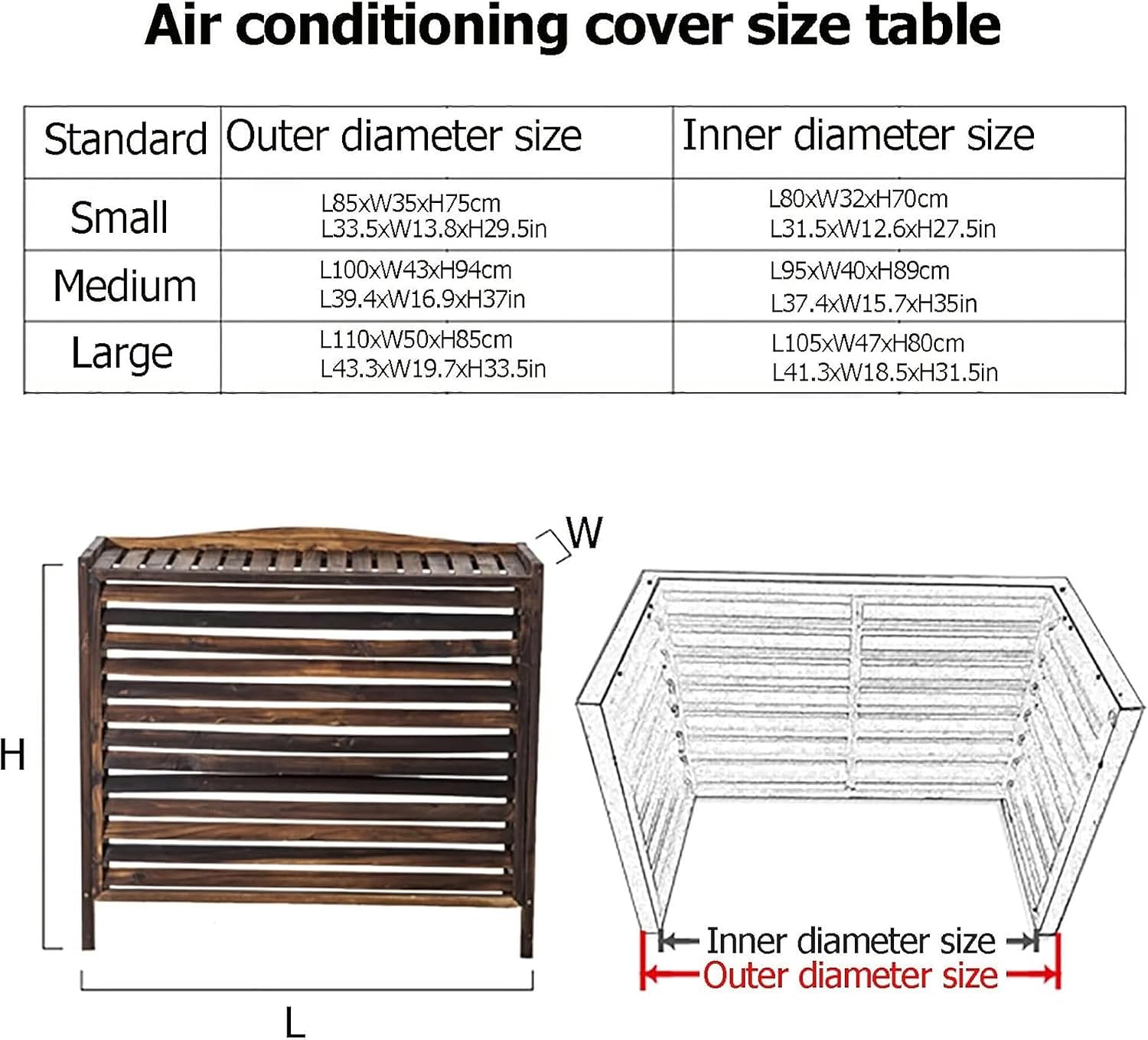 GENERIC Housse De Protection Pour Climatiseur Extérieur – Support De Climatisation En Bois Massif Pour Unités Extérieures, Cachette élégante Et Protection De Radiateur