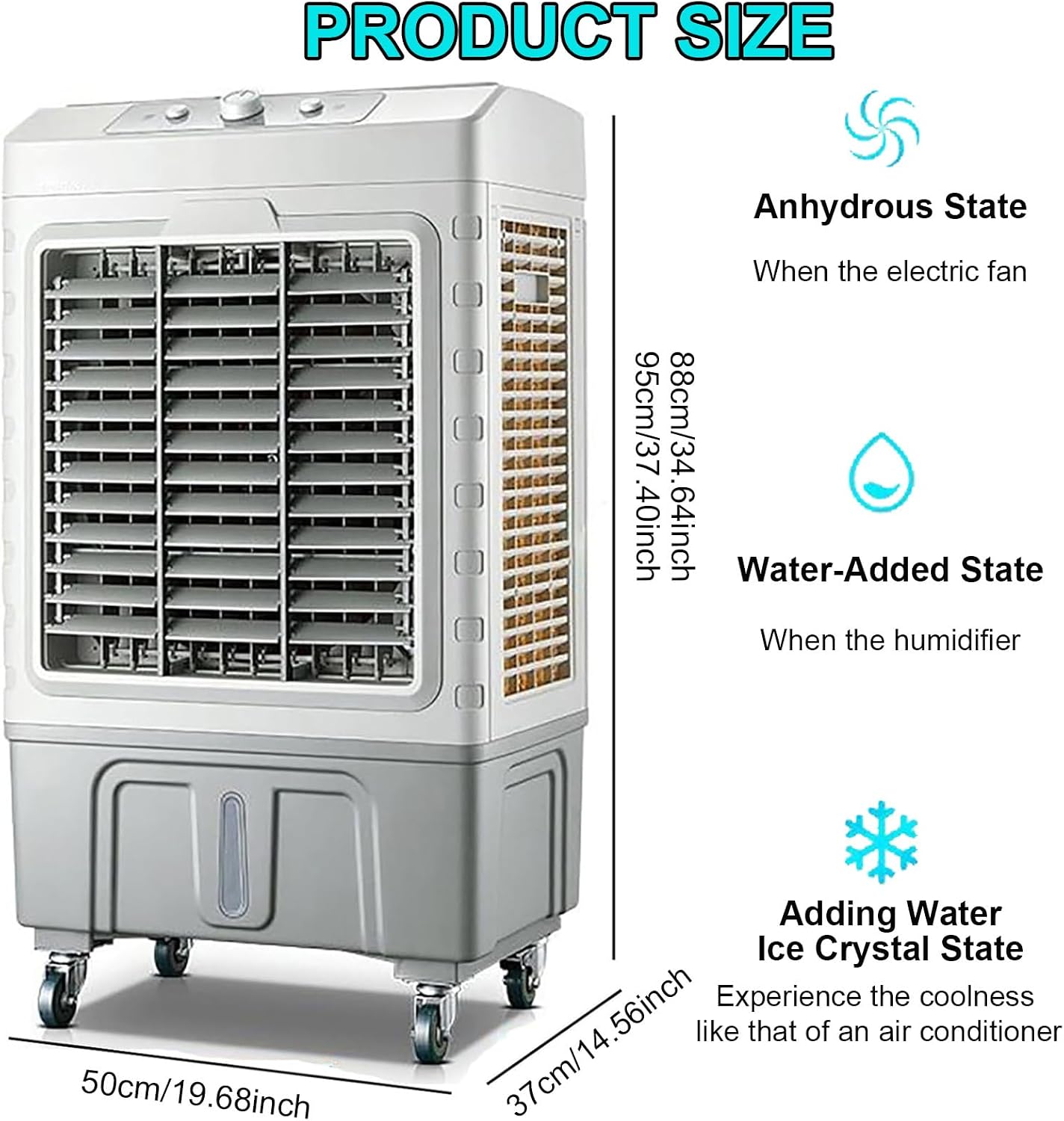  Ventilateur D'air évaporatif Commercial 55L Réservoir D'eau, 3 Vitesses, Oscillation De 120 ° Pour L'extérieur