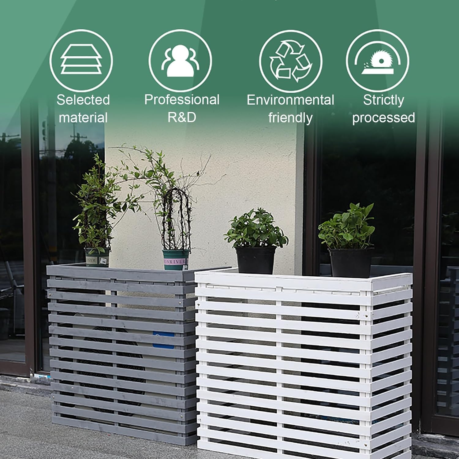  Housse En Bois Pour Climatiseur Extérieur Et Support De Fleurs, Protection Mobile, Design Résistant Aux Intempéries, Couleur Bleue, Accessoire De Maison élégant Et Fonctionnel
