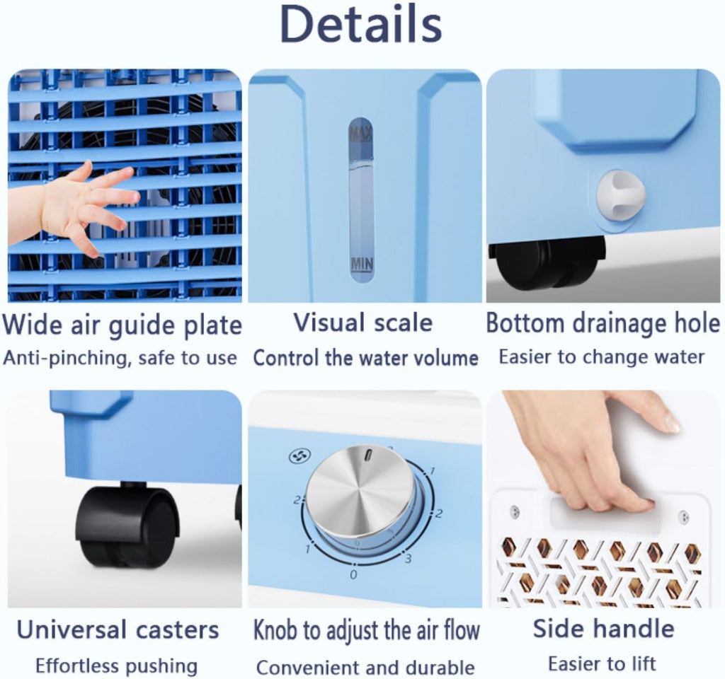 GENERIC Refroidisseur D'air Portable Avec Grand Réservoir D'eau, 3 Vitesses Et Télécommande.Calme 36dB, 120 ° Pivot, Rouleaux Et Poignée.Idéal Pour La Chambre, Le Bureau Et La Terrasse.Brise Fraîche Sans Tuya