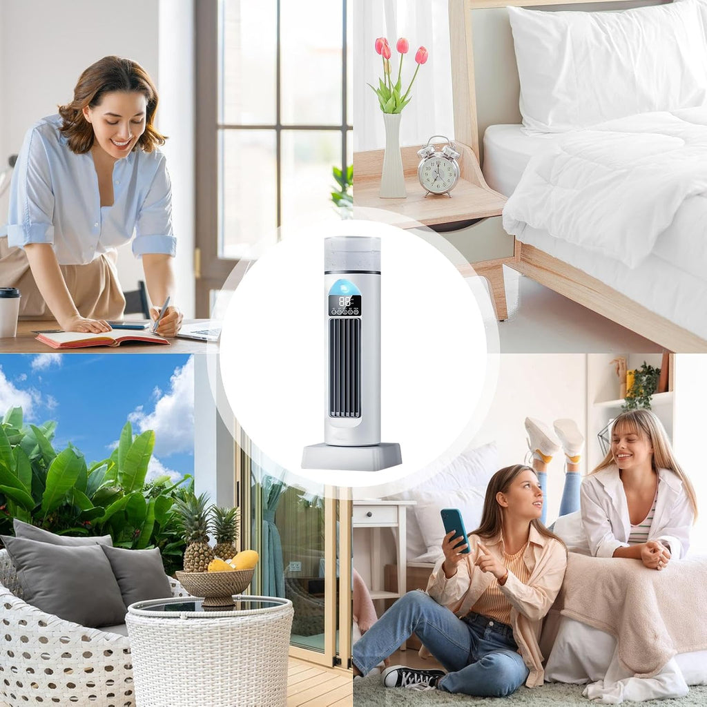 Genérico Ventilateur De Climatisation Oscillant Silencieux Sans Pale Avec Télécommande, Ventilateur Colonne Rafraîchisseur D'air 6 Vitesses Avec Humidificateur, Grand Réservoir D'eau, Refroidisseur Portable