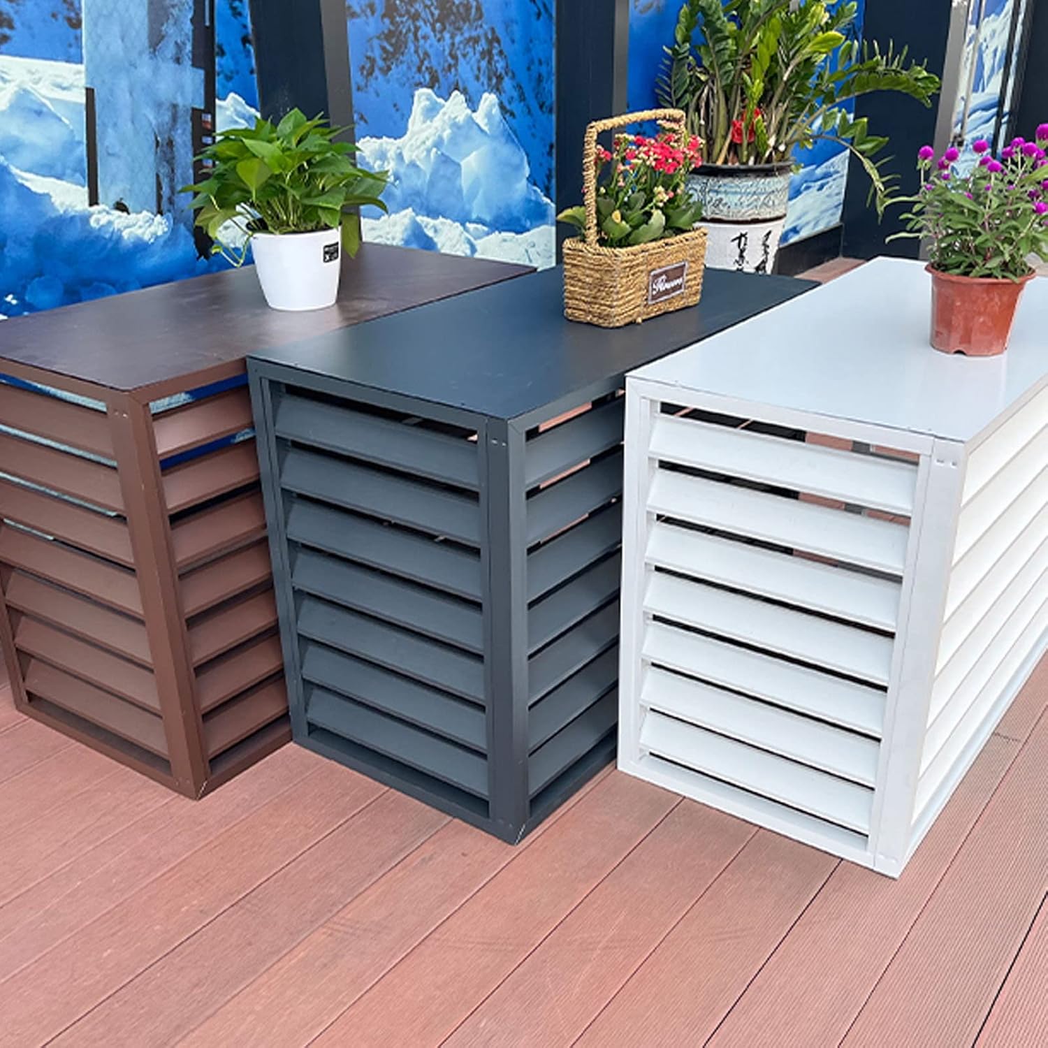 GENERIC Housse De Protection Pour Climatiseur – Protection Décorative En Aluminium Pour Pompe à Chaleur Pour Maison Et Clôture, Unité De Climatisation Extérieure, Résistante Aux Intempéries Et Design élégant