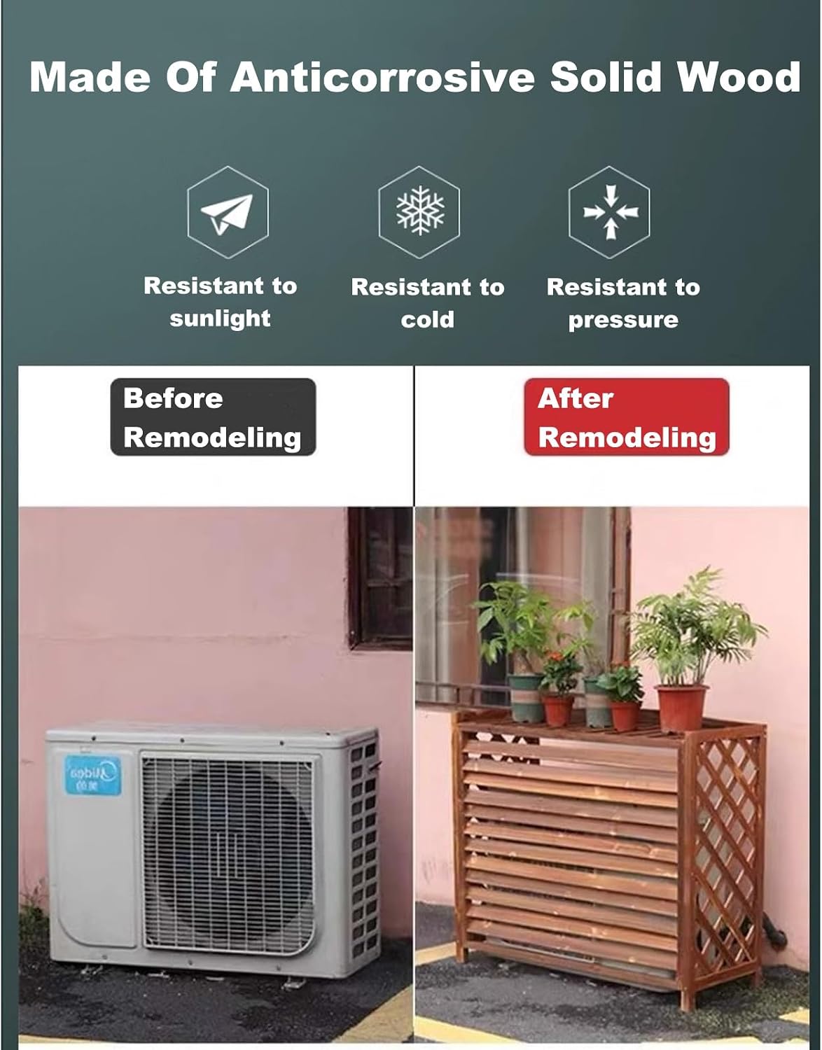 GENERIC Housse De Protection En Bois Massif Pour Climatiseur – Protection Contre La Poussière Extérieure Pour Unités CVC, Résistante Aux Intempéries, Design élégant Pour Une Utilisation Toute L'année