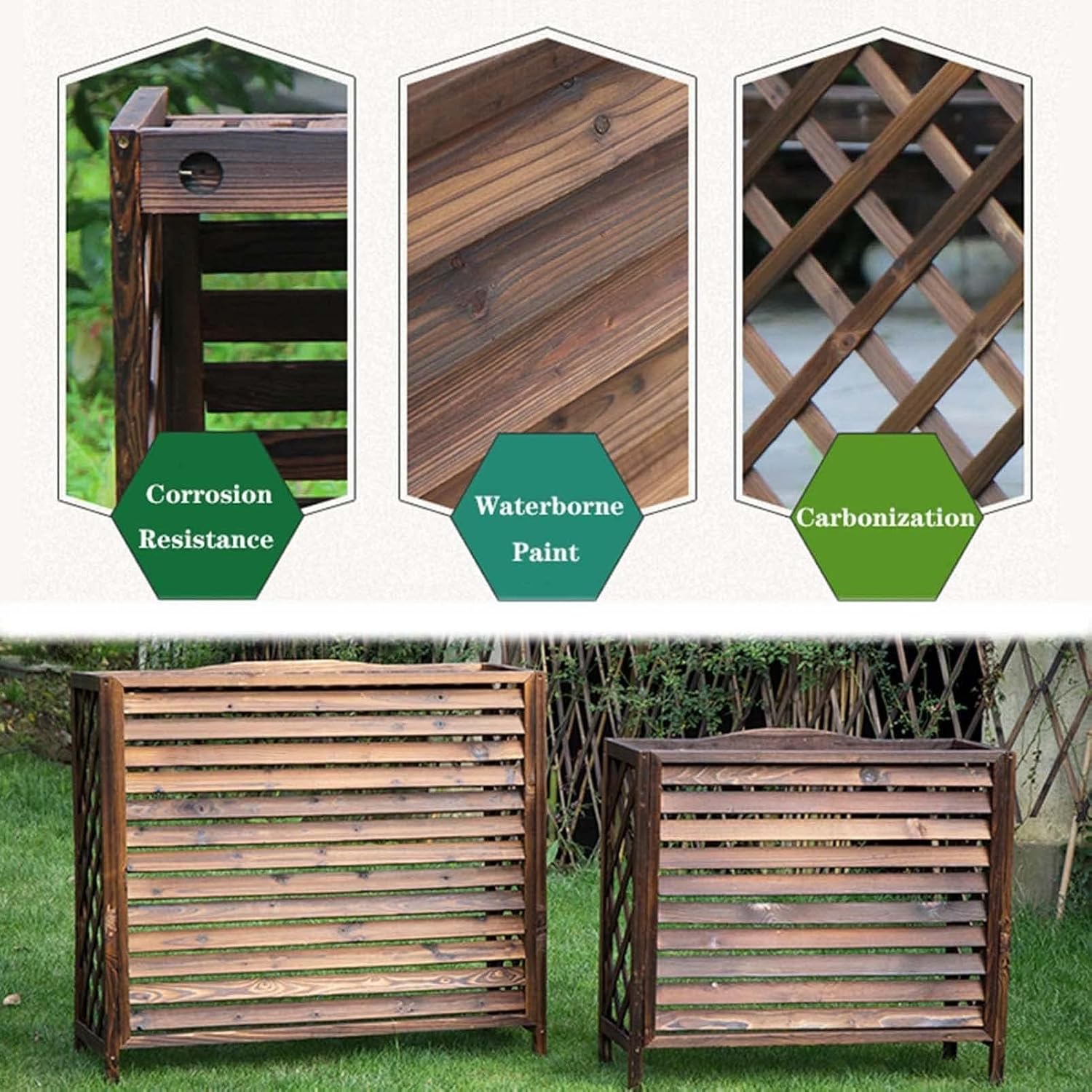  Housse De Climatiseur En Bois Massif, Stores, Housse De Climatiseur Extérieur, Dispositif De Condensation, Clôture De Confidentialité Extérieure, Poubelle, Coquille Flo