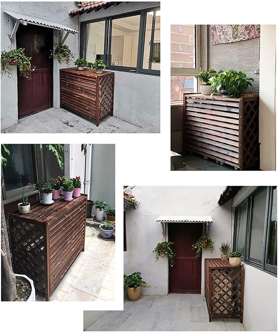  Support De Fleurs En Bois, Housse De Climatiseur D'extérieur Dissimulée, Support De Climatiseur De Jardin En Bois Massif, Cadre De Climatiseur épaissi, Climatiseur