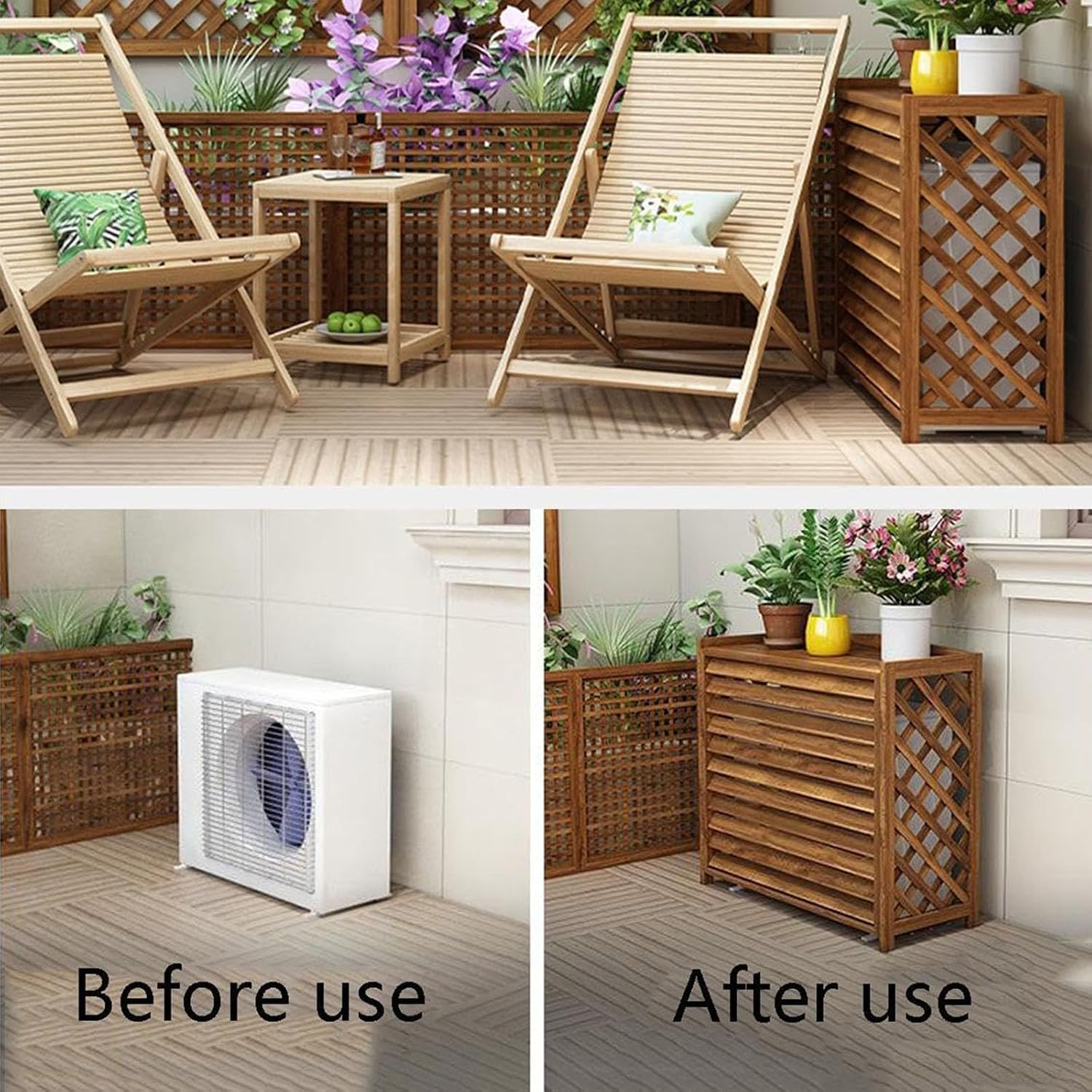 GENERIC Couvercle De Climatiseur Extérieur En Bois Pour Radiateur - Anti-corrosion - Pompe à Chaleur - Grille De Protection Décorative Pour Fleurs - 85 X 80 Cm