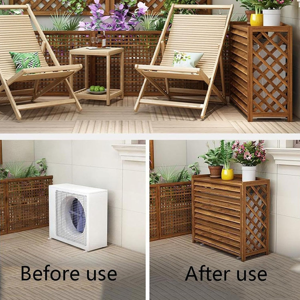GENERIC Housse De Protection En Bois Pour Climatiseur Extérieur - Protection Anti-corrosion - Pour Pompe à Chaleur - Grille Décorative Et Support De Fleurs - 120 X 100 Cm