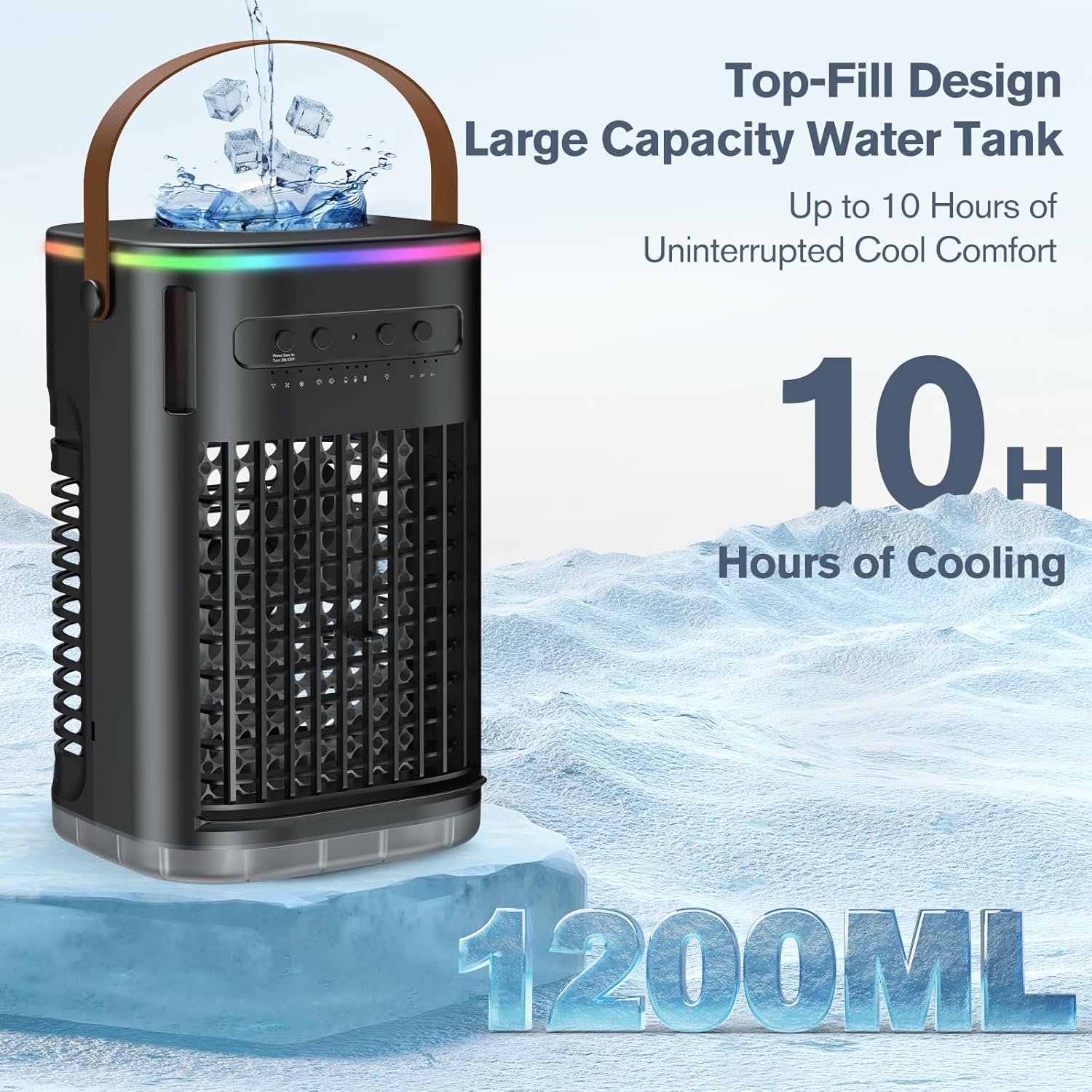  Refroidisseur D'air Par évaporation, Unité AC Portable Pour Chambre à Coucher, Bureau, 7 Lumières De Couleur, Mini Climatiseur Personnel,