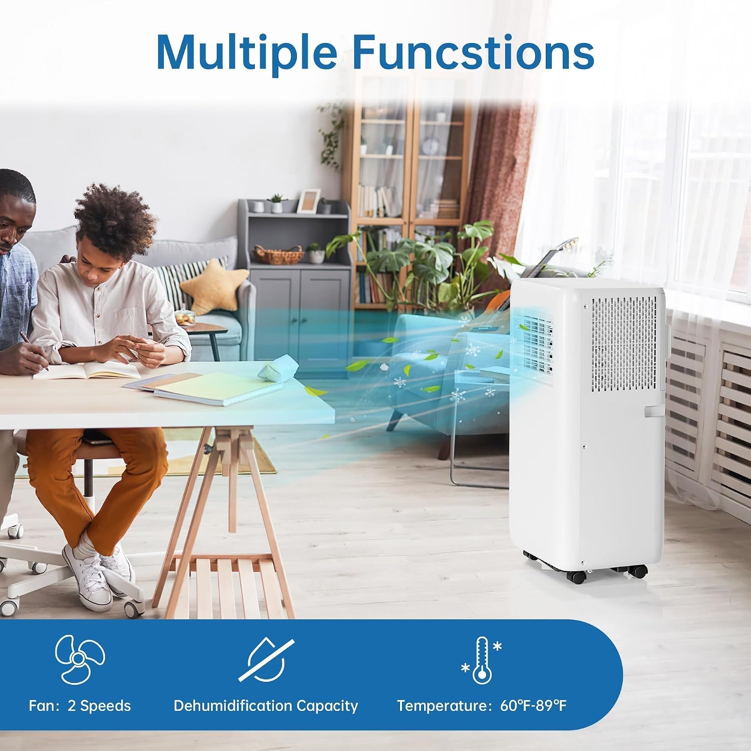  Climatiseur Portable 10 000 BTU, Unité AC 3 En 1 Avec Refroidissement Rapide, économie D'énergie, Télécommande, Minuterie De 24 Heures, Rafraîchit Les Pièces Jusqu'à 450 Mètres Carrés