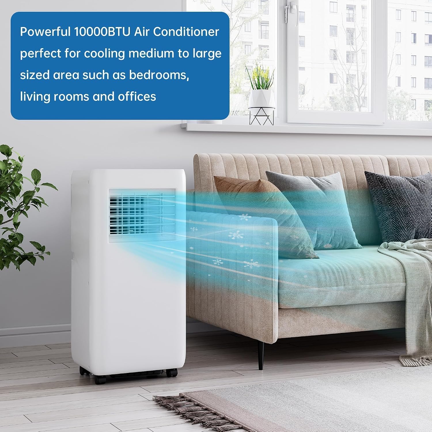  Climatiseur Portable 10 000 BTU, Unité AC 3 En 1 Avec Refroidissement Rapide, économie D'énergie, Télécommande, Minuterie De 24 Heures, Rafraîchit Les Pièces Jusqu'à 450 Mètres Carrés