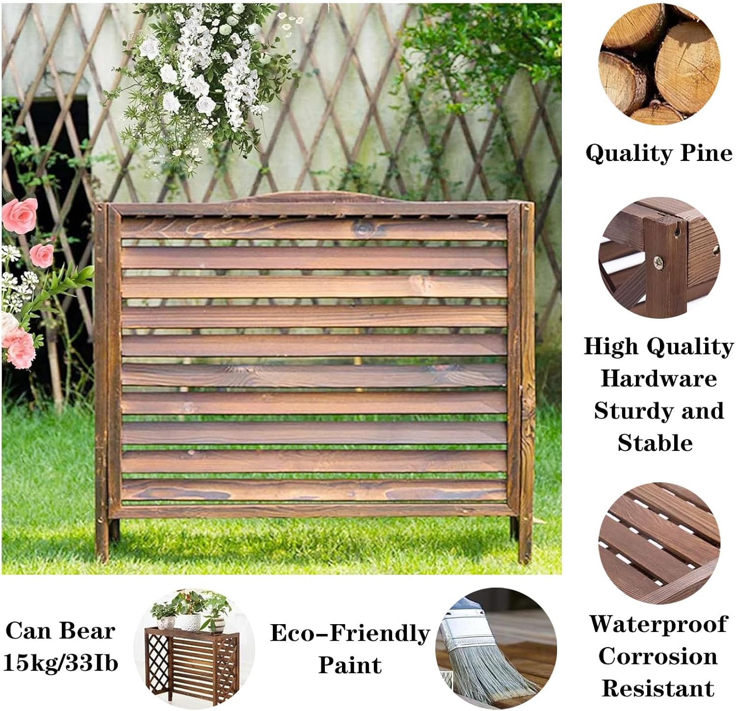  Clôture Extérieure, Couverture De Climatisation, Grilles Autoportantes En Bois Massif Pour Climatiseurs Et Pompes à Chaleur, Support De Fleurs Pour Climatisation