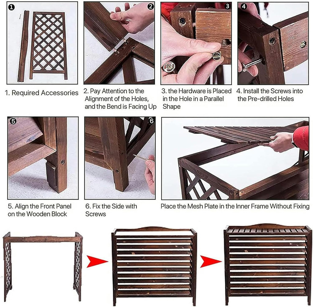 GENERIC Housse De Protection Pour Climatiseur Extérieur – Support De Climatisation En Bois Massif Pour Unités Extérieures, Cachette élégante Et Protection De Radiateur